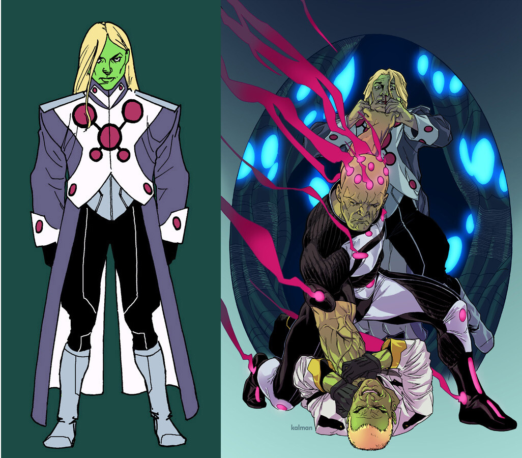 Aaaaand, I got to design Braniac 3, Vril Dox's son!
I tried to keep with the themes and iconography of classic Brainiacs, while  incorporating some of Dox's fascist/military flourishes too.