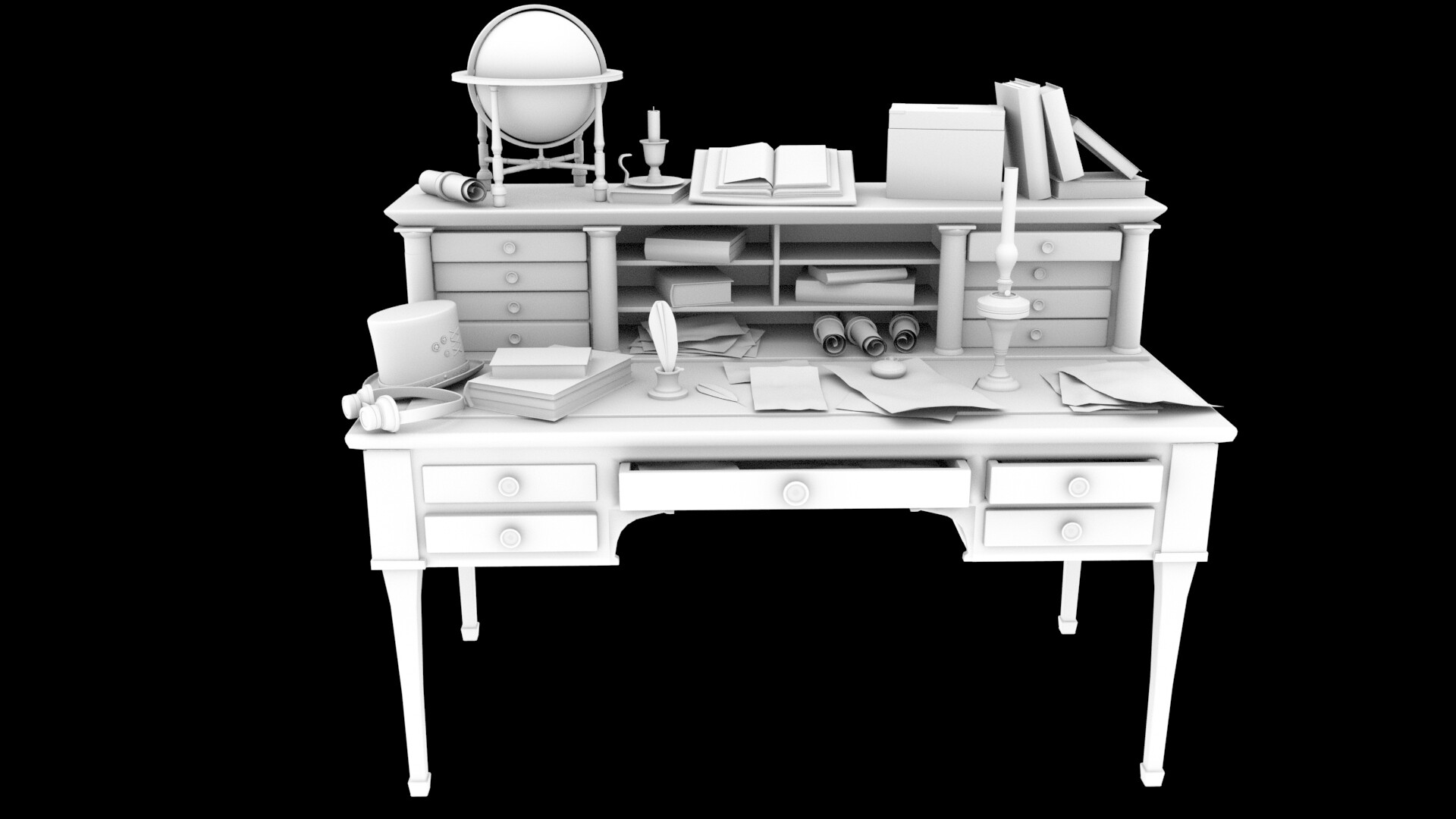 ArtStation School project / Victorian Desk Modeling