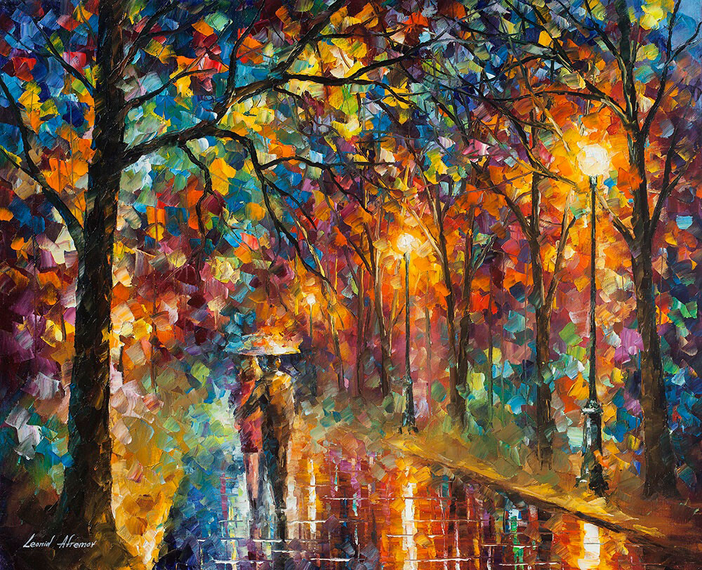 ArtStation - Walking in the Rain — oil painting on canvas