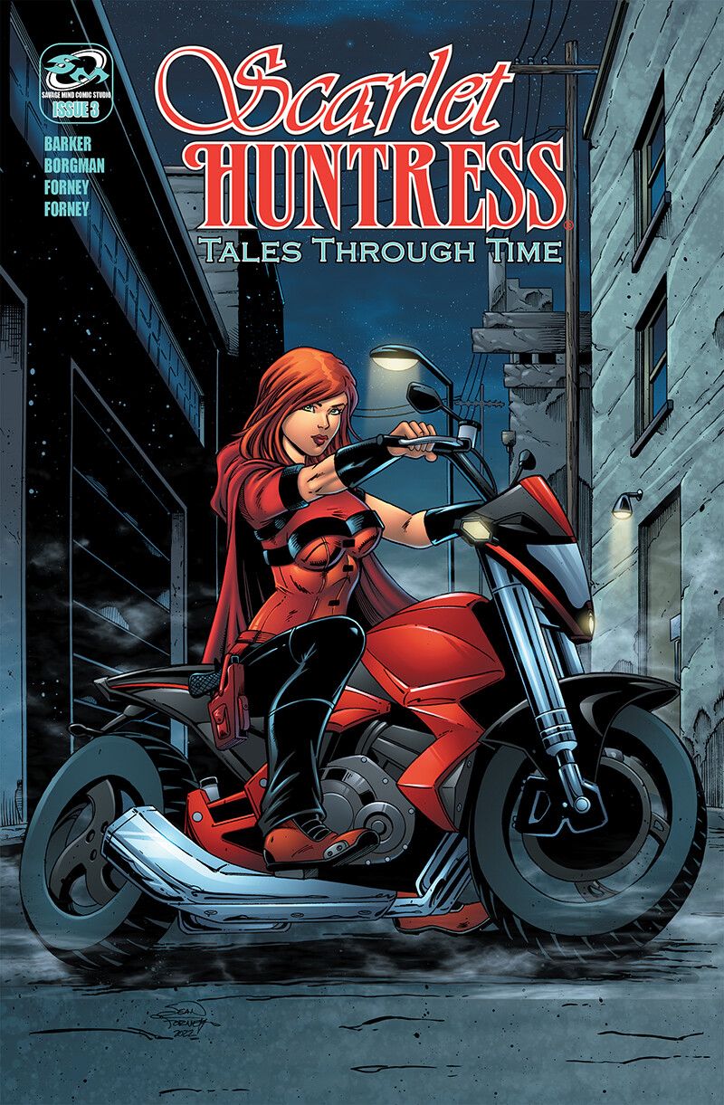 "Scarlet Huntress Tales Through Time" 2022 reprint cover.

Pencils, inks, and colors by Sean Forney

Scarlet Huntress is a registered trademark and copyright Stephanie and Sean Forney