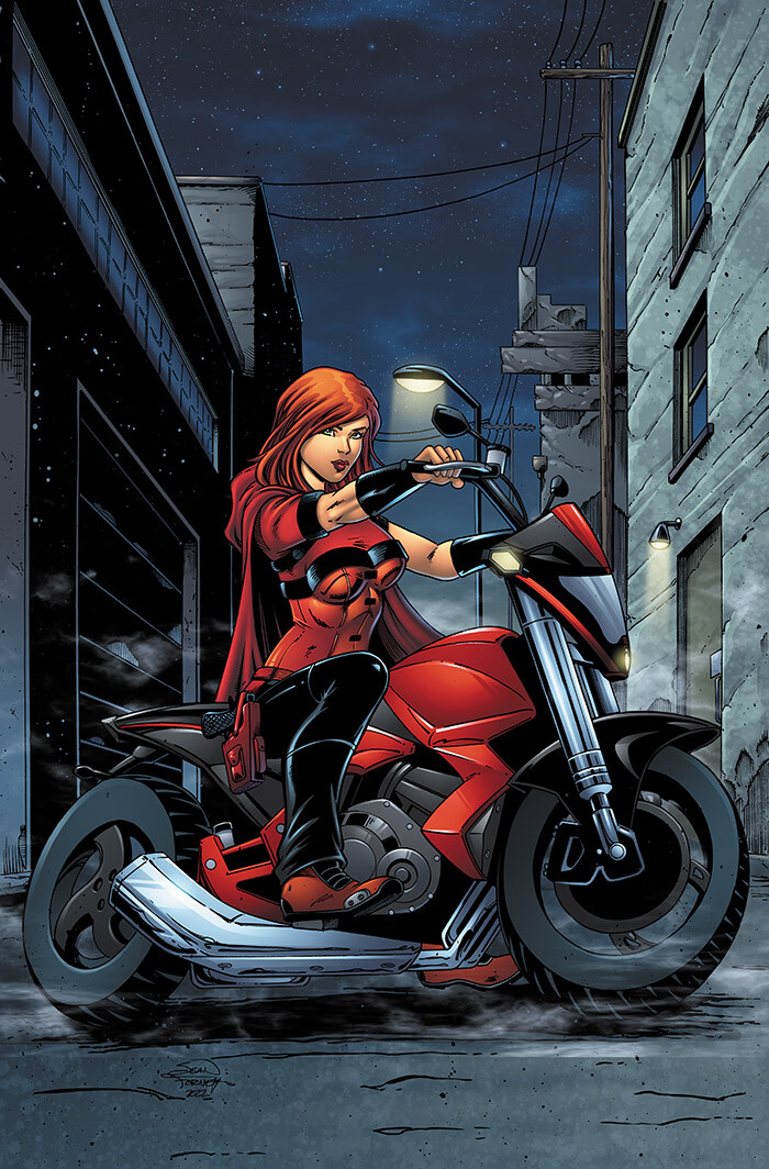 "Scarlet Huntress Tales Through Time" 2022 reprint cover.

Pencils, inks, and colors by Sean Forney

Scarlet Huntress is a registered trademark and copyright Stephanie and Sean Forney