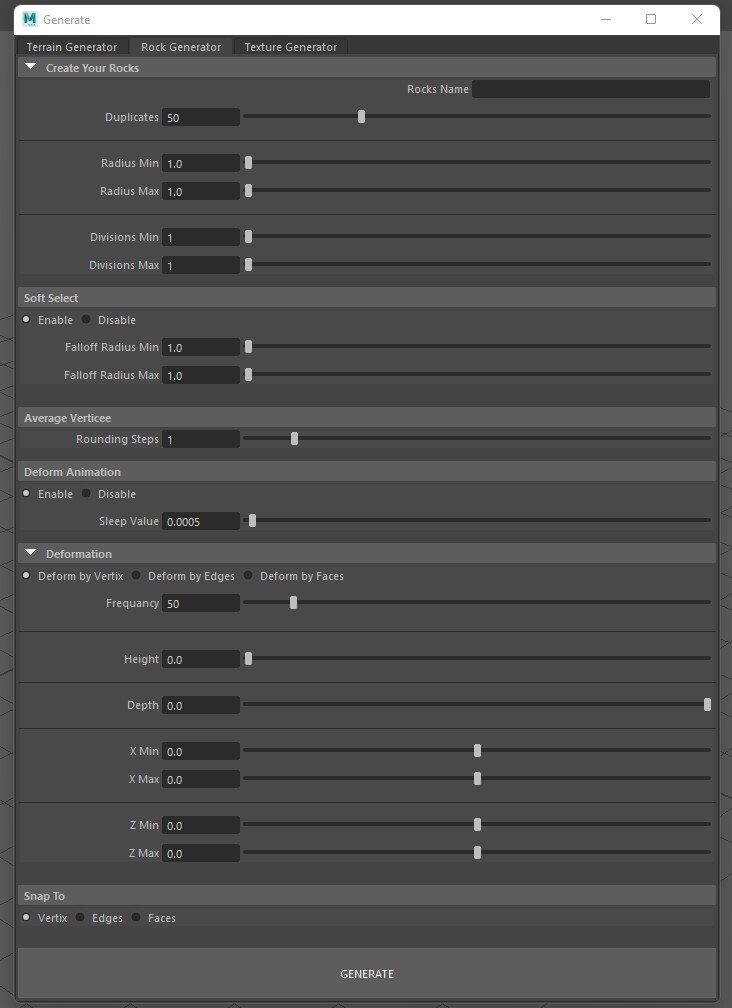 Rocks Generator Tab