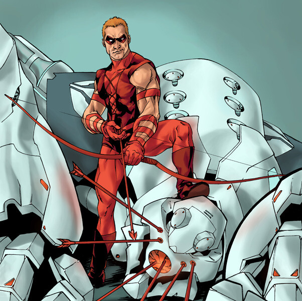 DC VS card art featuring Red Arrow (AKA Speedy).