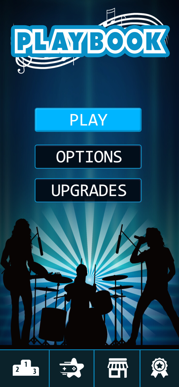 Main Menu Layout focusing on play Button and with an added flexibility to change the silhouette of rockbands.