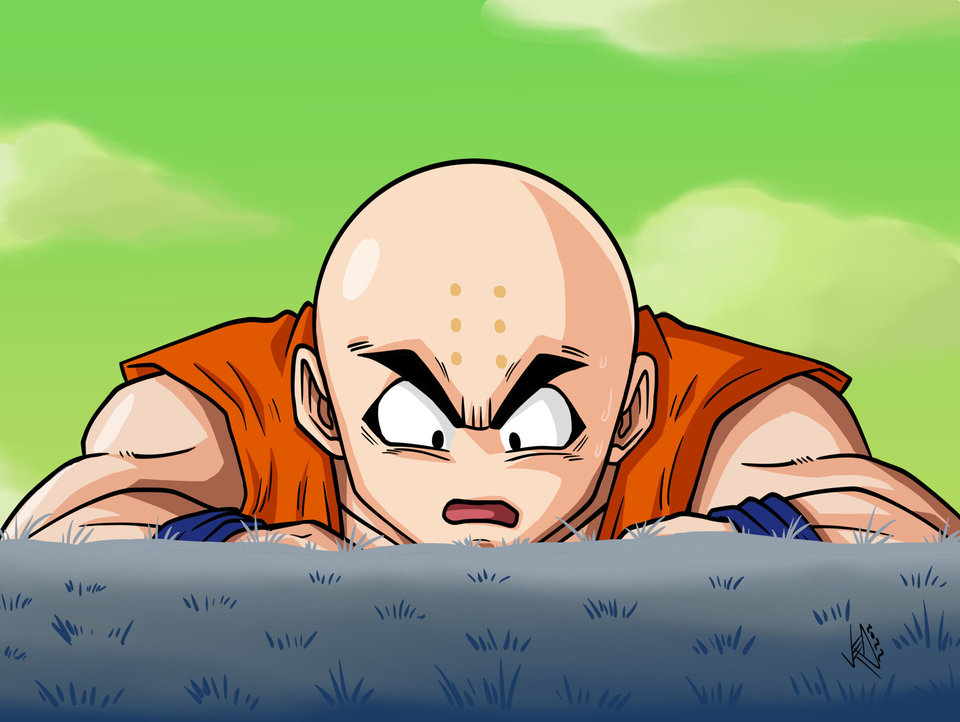 ArtStation Krillin watching Frieza's team in Namek!