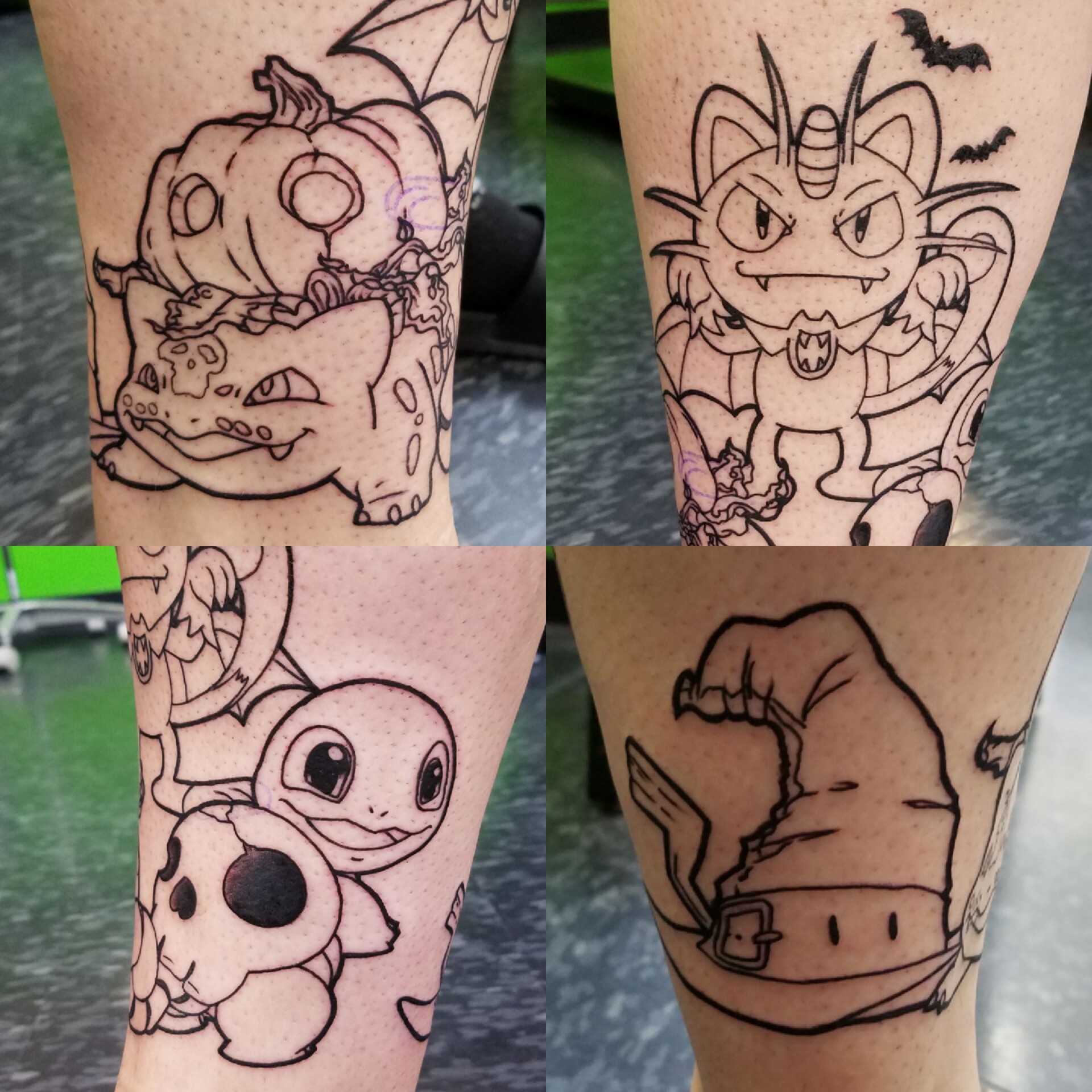 ArtStation Halloween Pokemon Tattoo Leg Sleeve Progress (Outline)