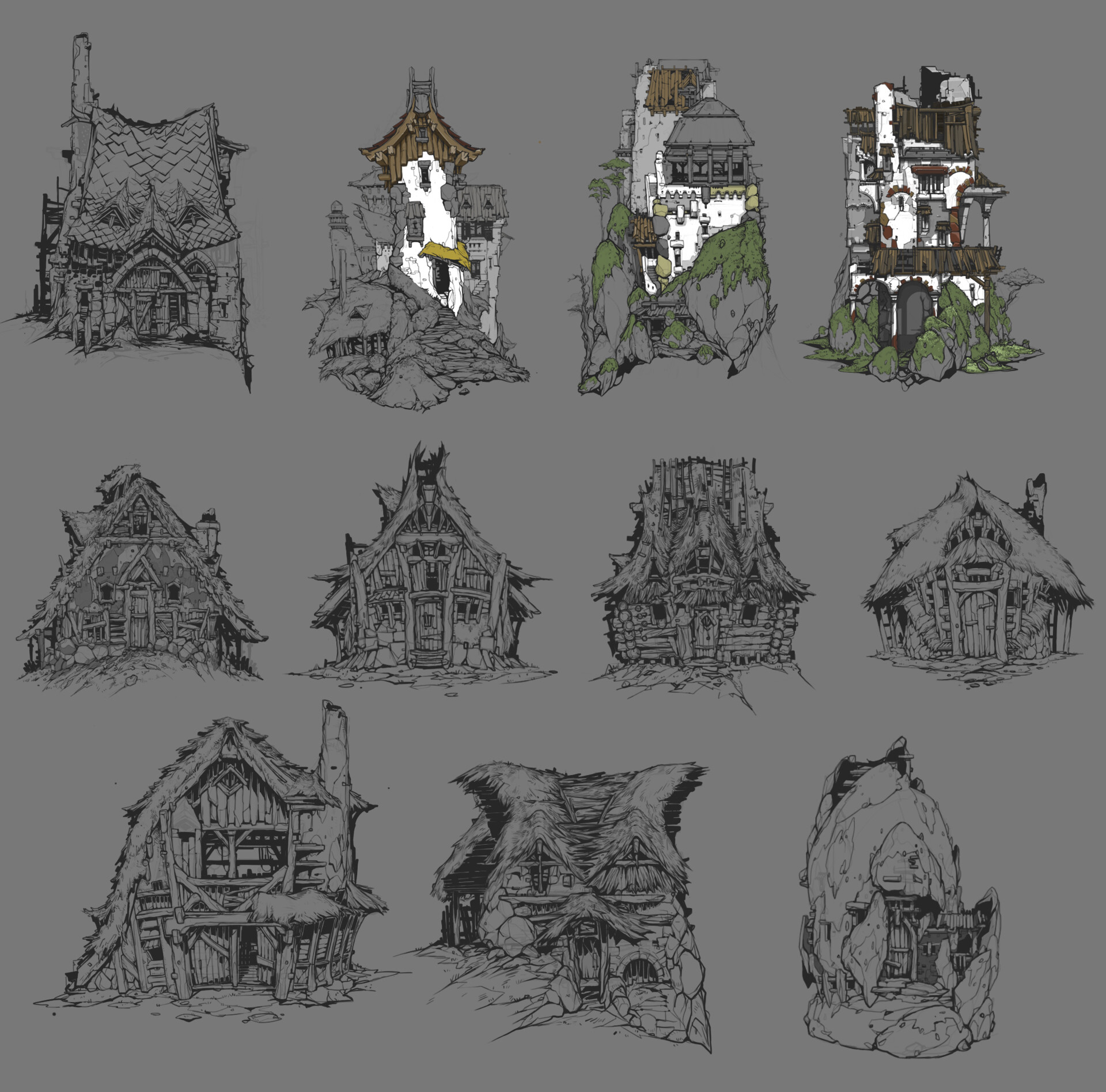 ArtStation - Fantasy country building sketches