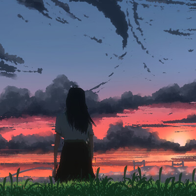 1440x2960 Resolution Lonely Anime Girl in Sunset Samsung Galaxy Note 9,8,  S9,S8,S8+ QHD Wallpaper - Wallpapers Den