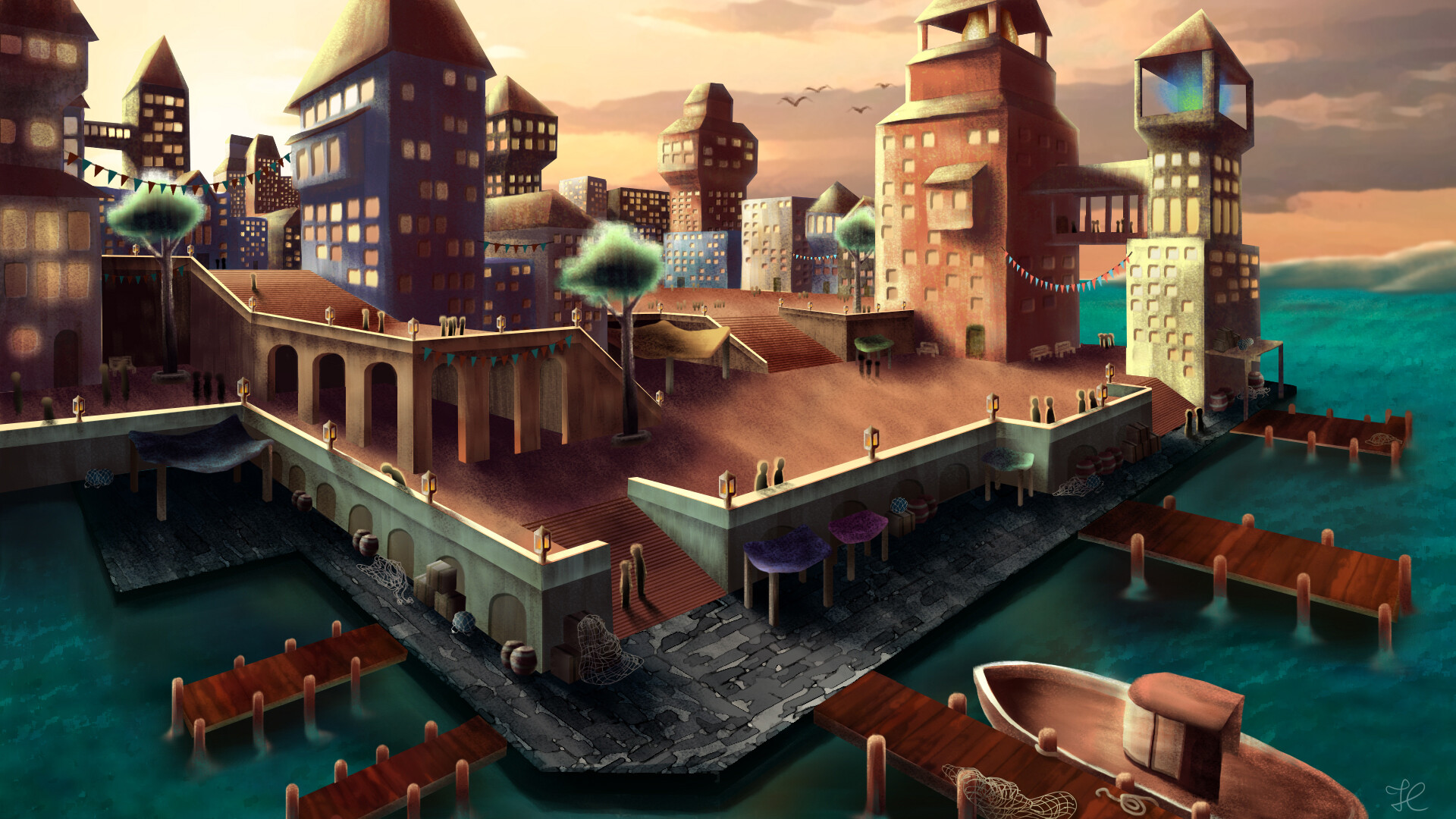 ArtStation Fantasy Seaside Town