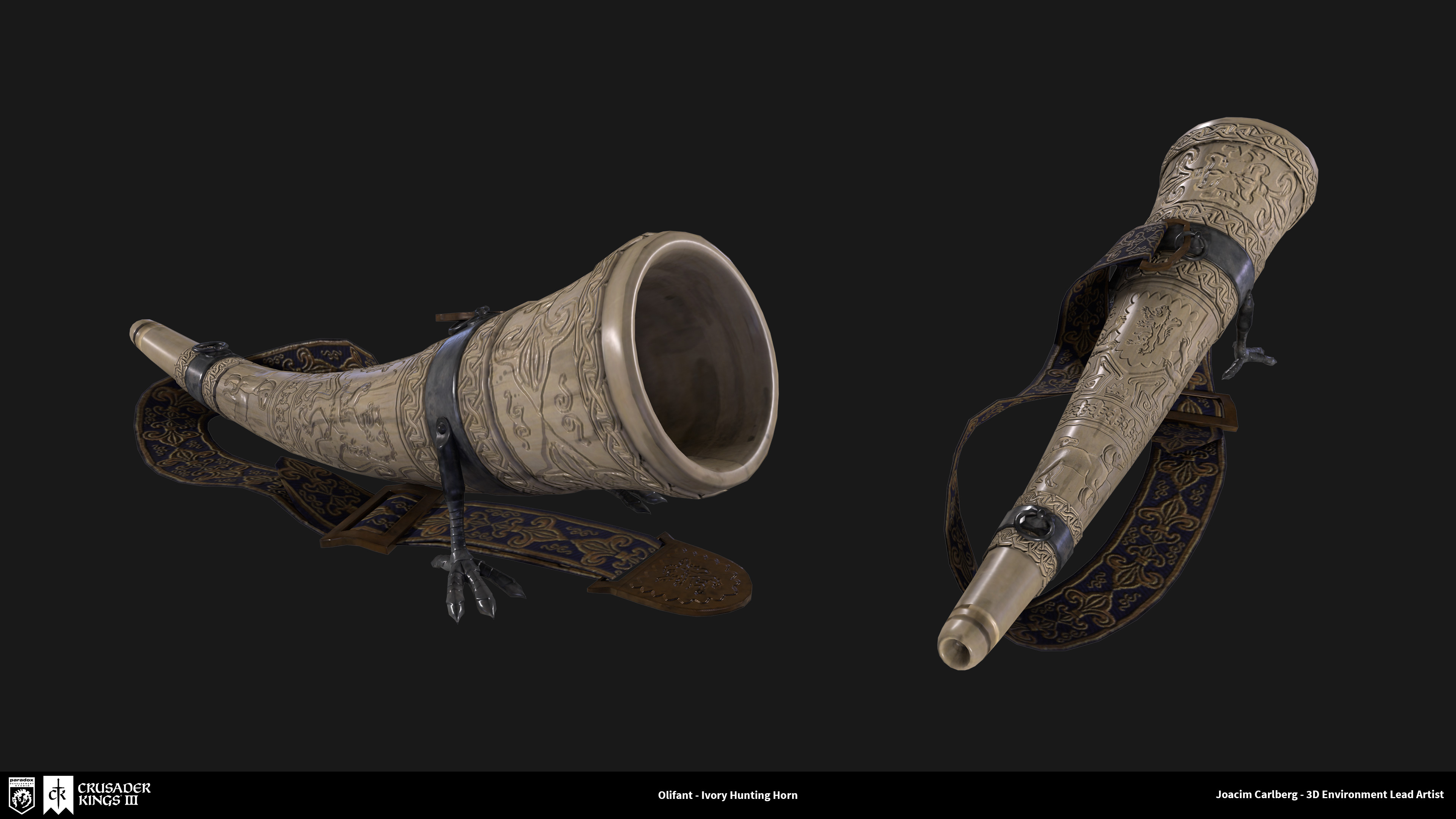 An Olifant, or ivory hunting horn based upon historical references.