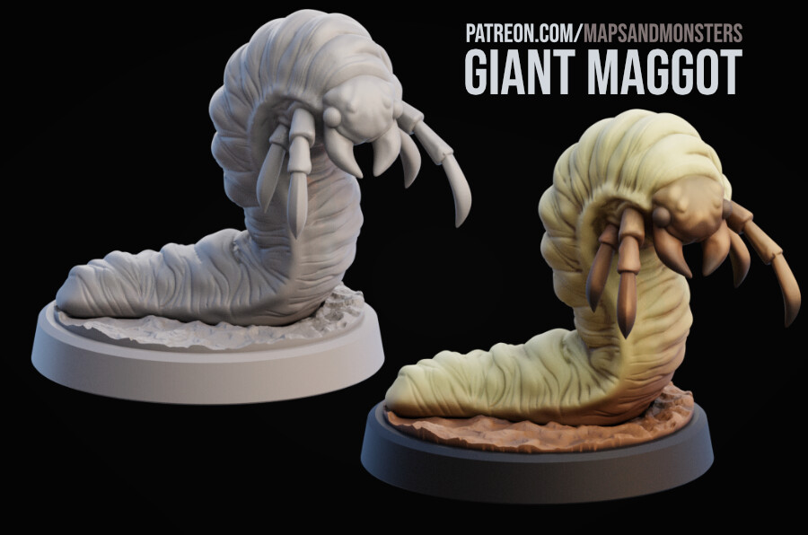 Giant Maggot (Mudlicker Maggot Proxy): 3D printable miniature for the role-playing game Pathfinder 2E.