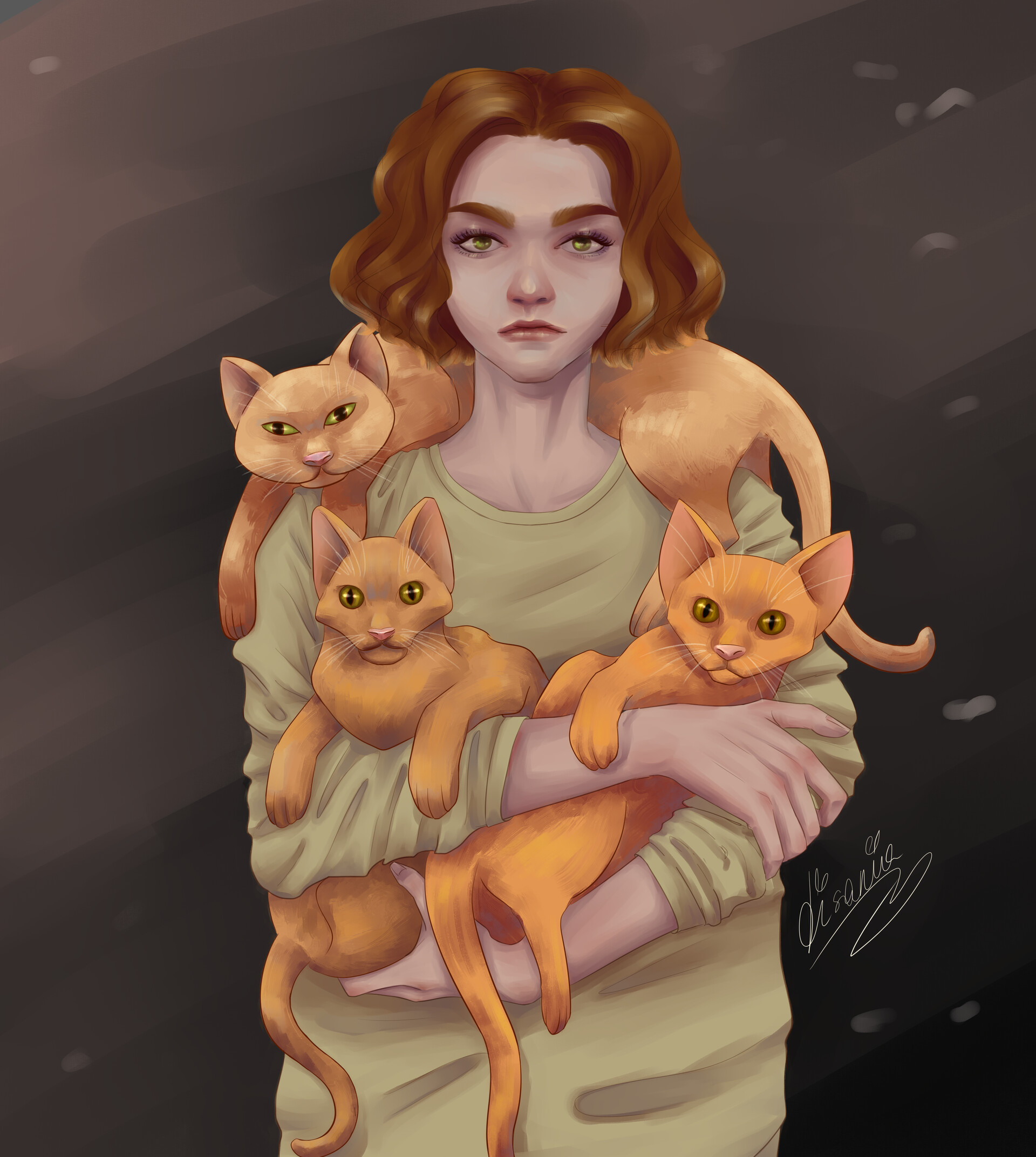 ArtStation - Girl with cats