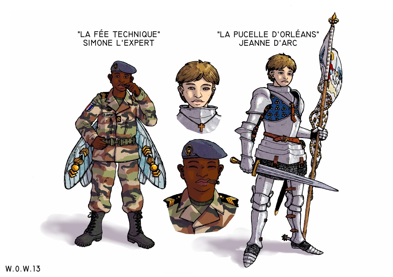 Of course, any respectable Jeanne D'Arc expy his bound to have guiding visions and in this case these manifest themselves as the historical Jeanne D'Arc and the diminutive Techincal Fairy.