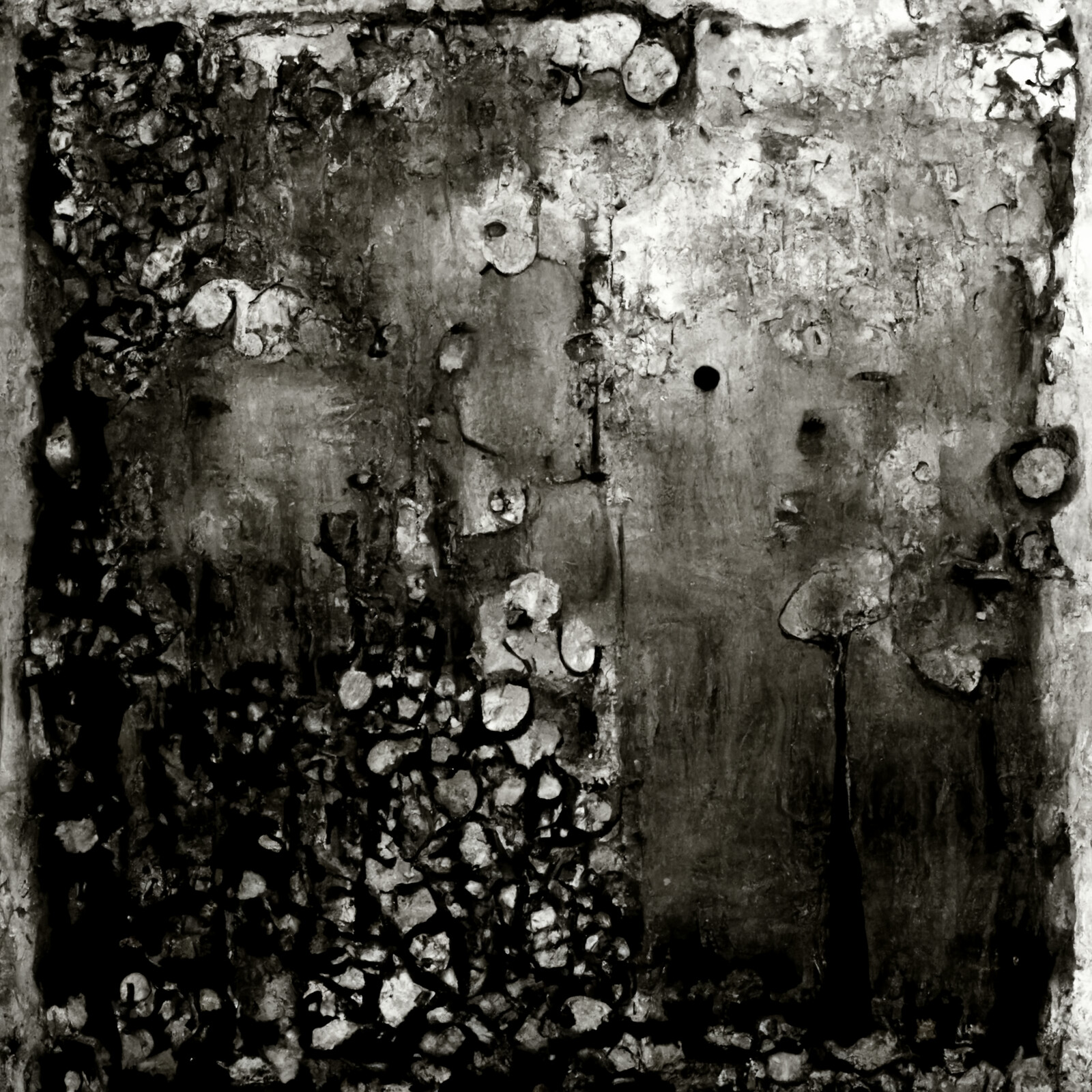 Grunge map creation test - raw outputs. Editing would be required to make tileable. (Prompt: "old rusted metal surface, black and white" )