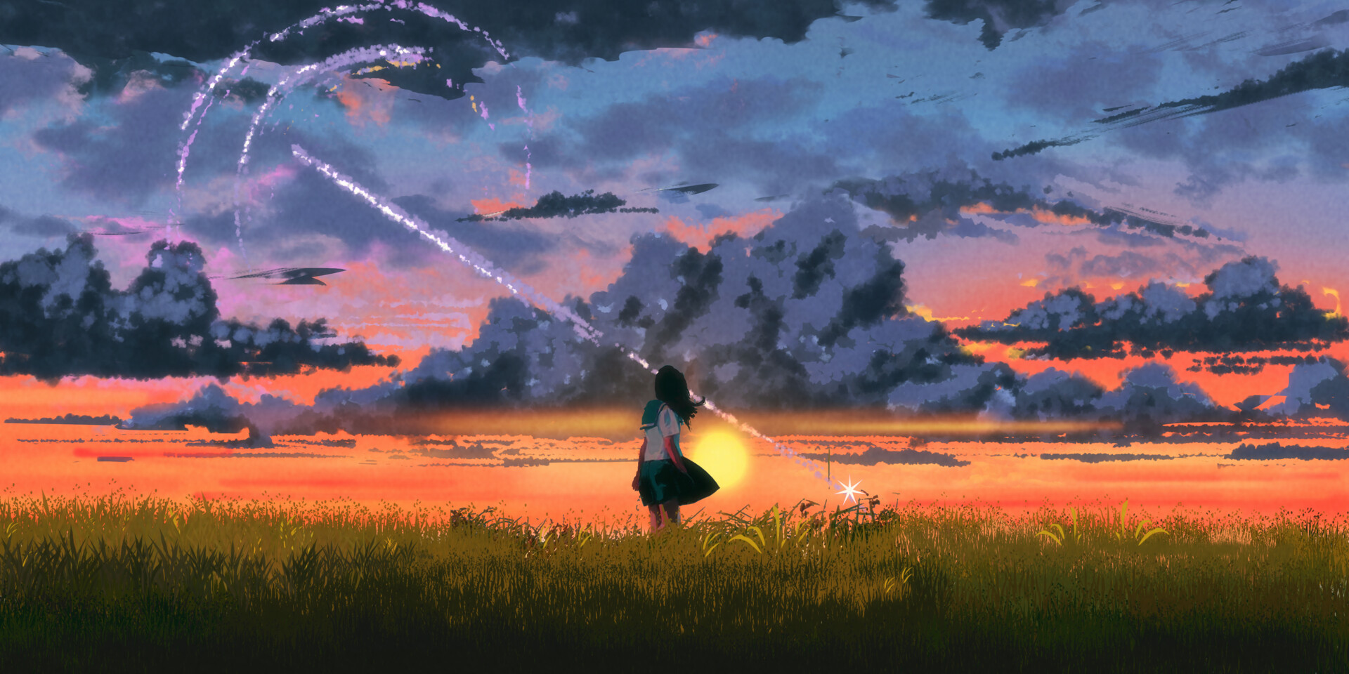 ArtStation - Sunset anime landscape