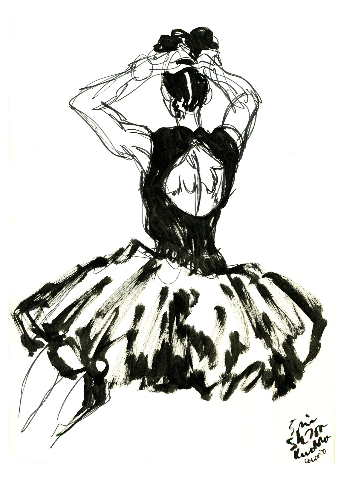 Ink and brush pen.