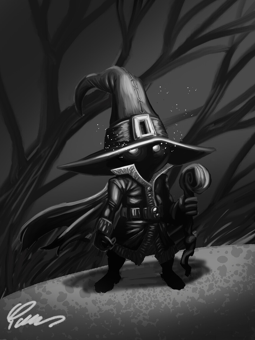 After dinner concept sketch of a Black Mage. Painted in about three hours.
