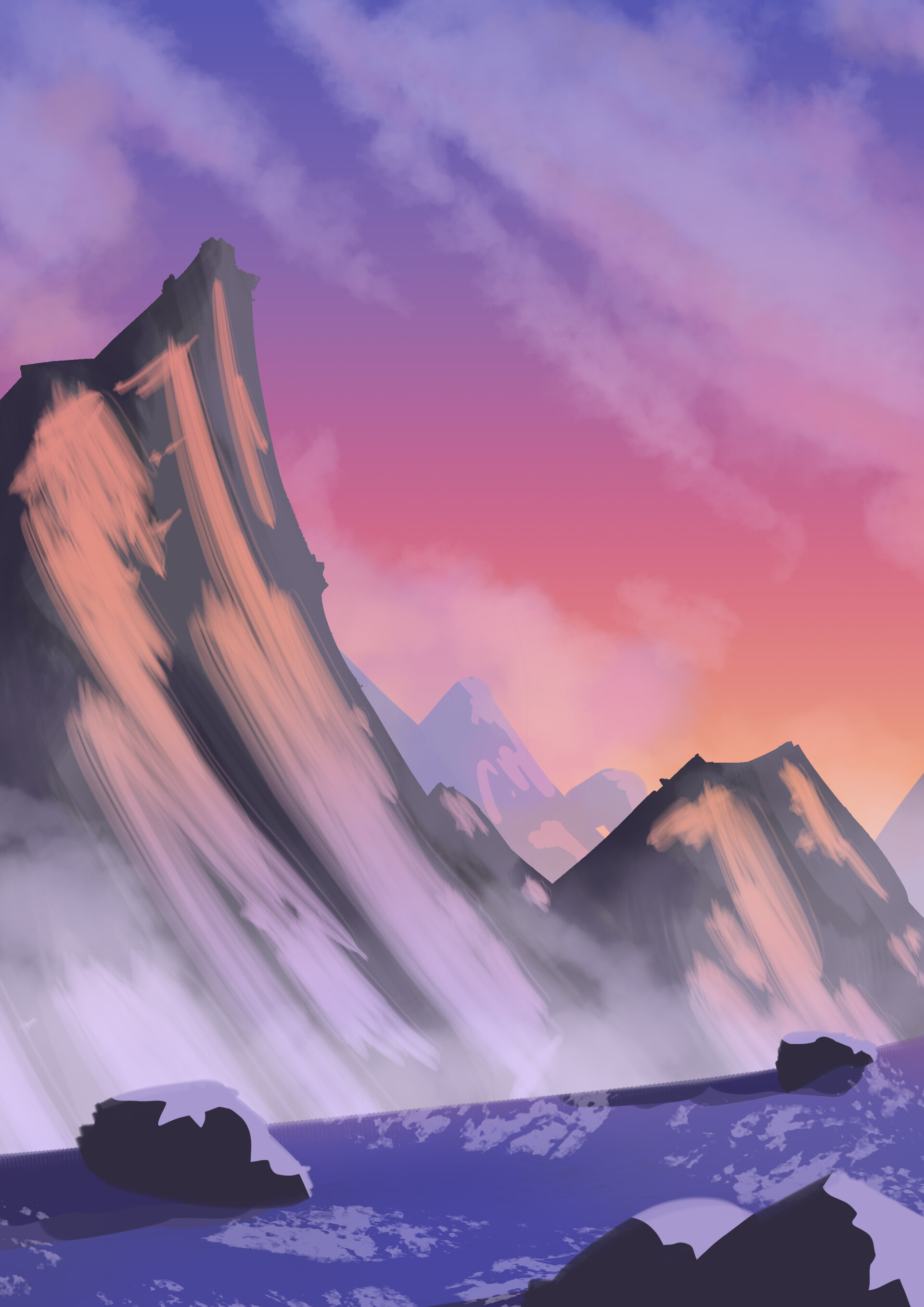 ArtStation - Sunset Snowy Mountains