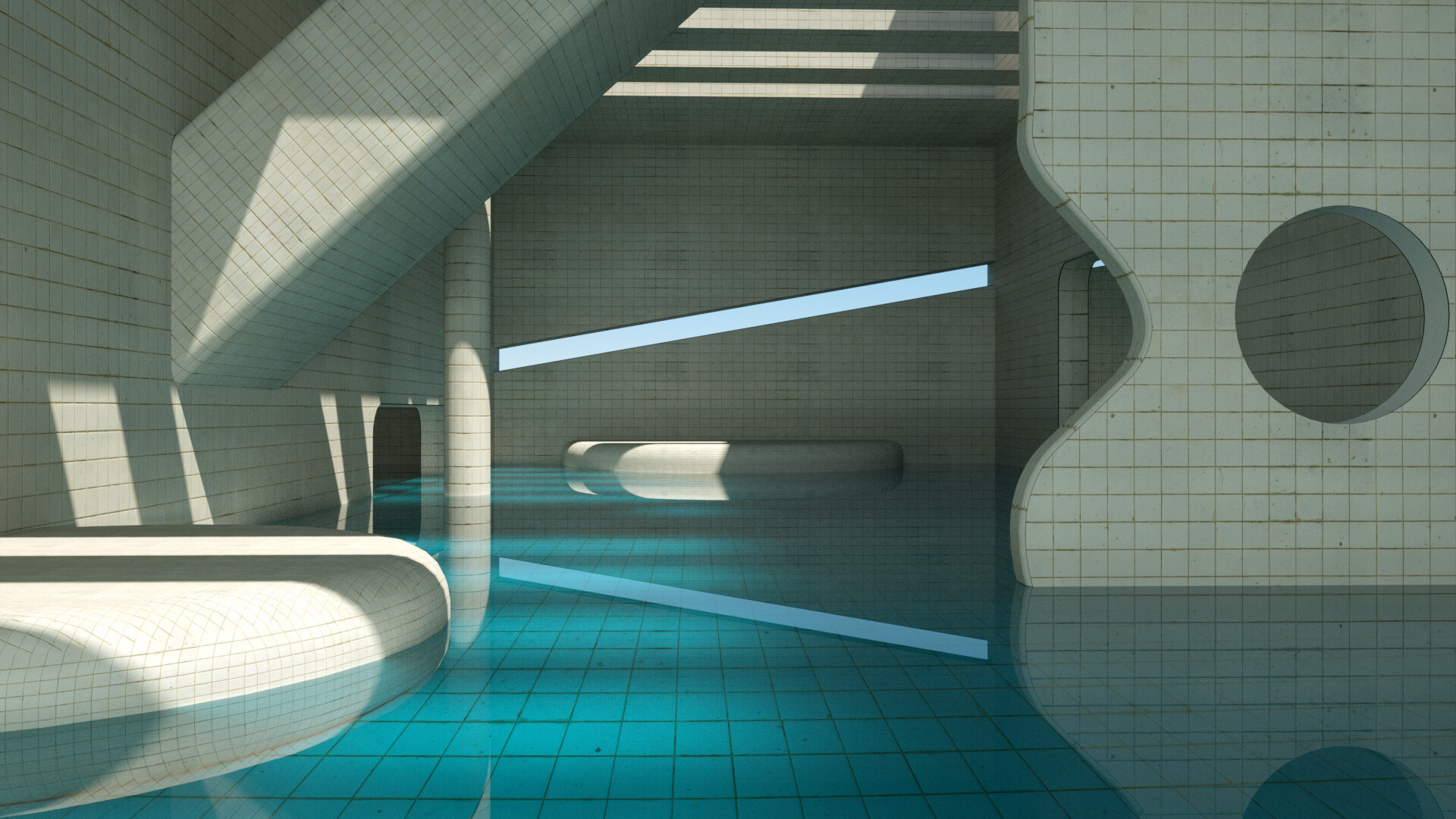 ArtStation - LIMINAL SPACES - Level -33.1, The Poolrooms part of The  Backrooms.