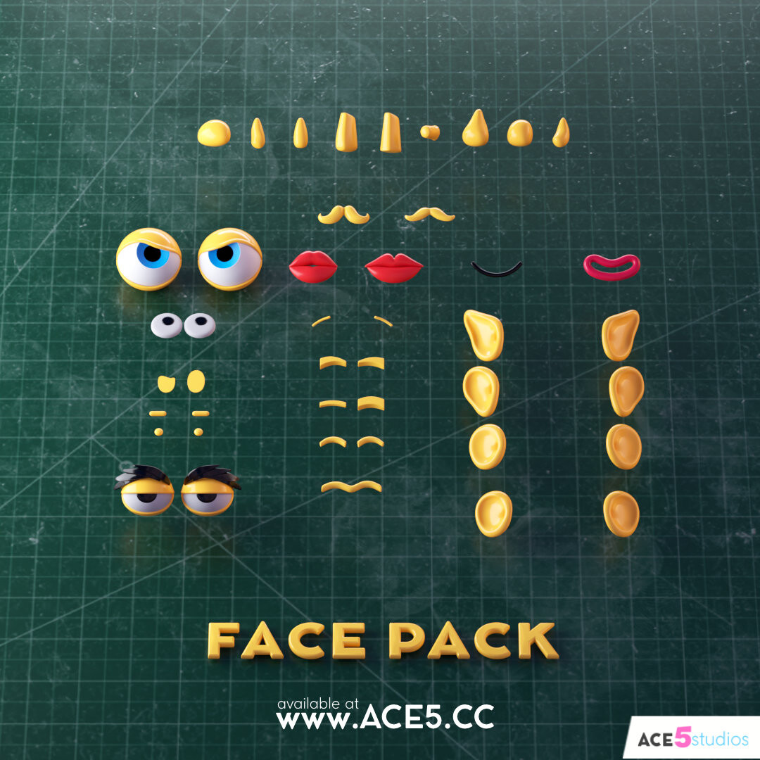 Face pieces for Cinema 4D, rigged and ready to animate!