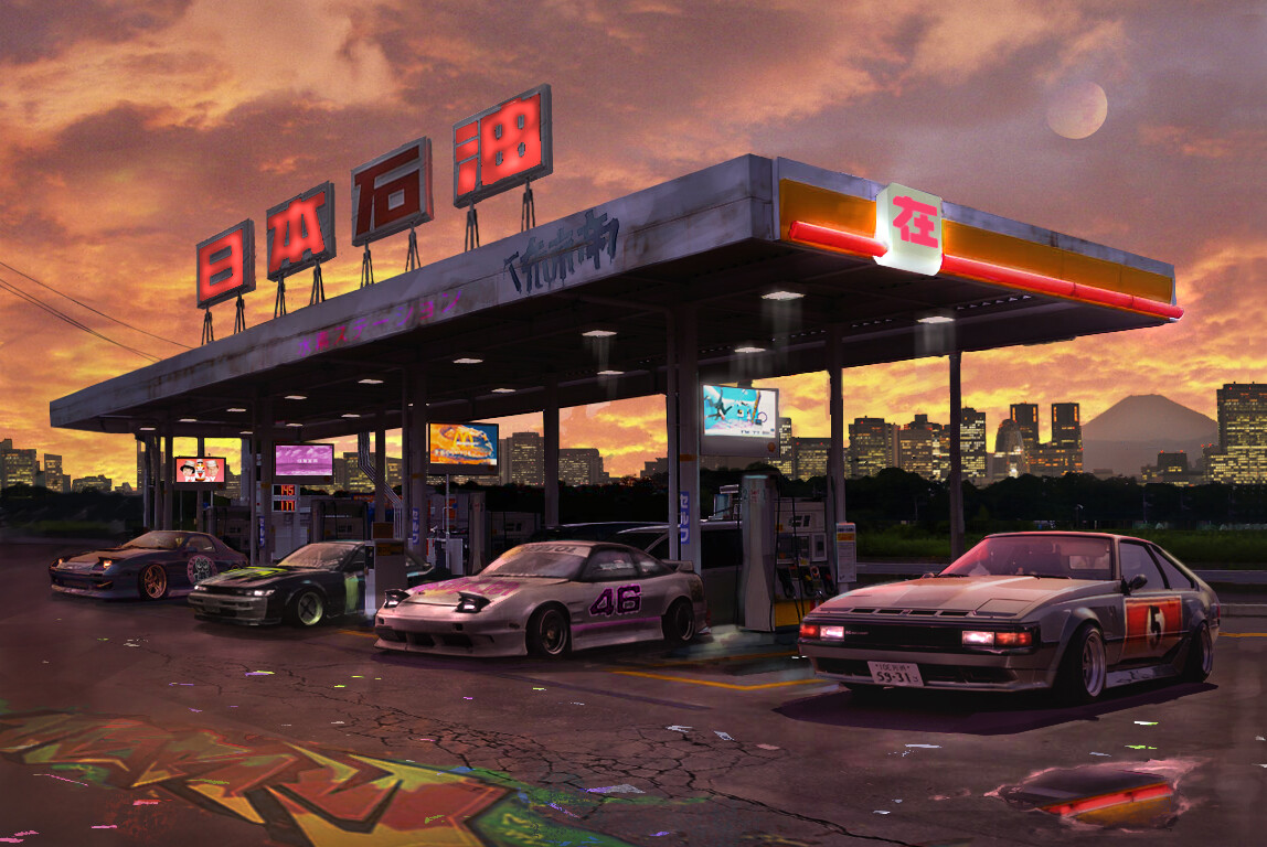 artstation-gas-station-photobash-inspired-by-races-in-80-s-japan