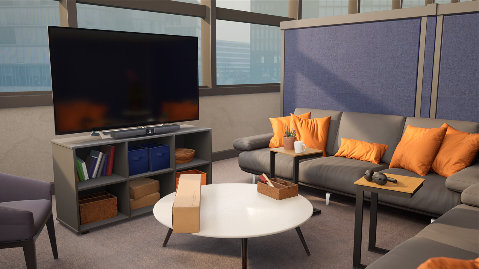 Casual open meeting area in an open office environment.