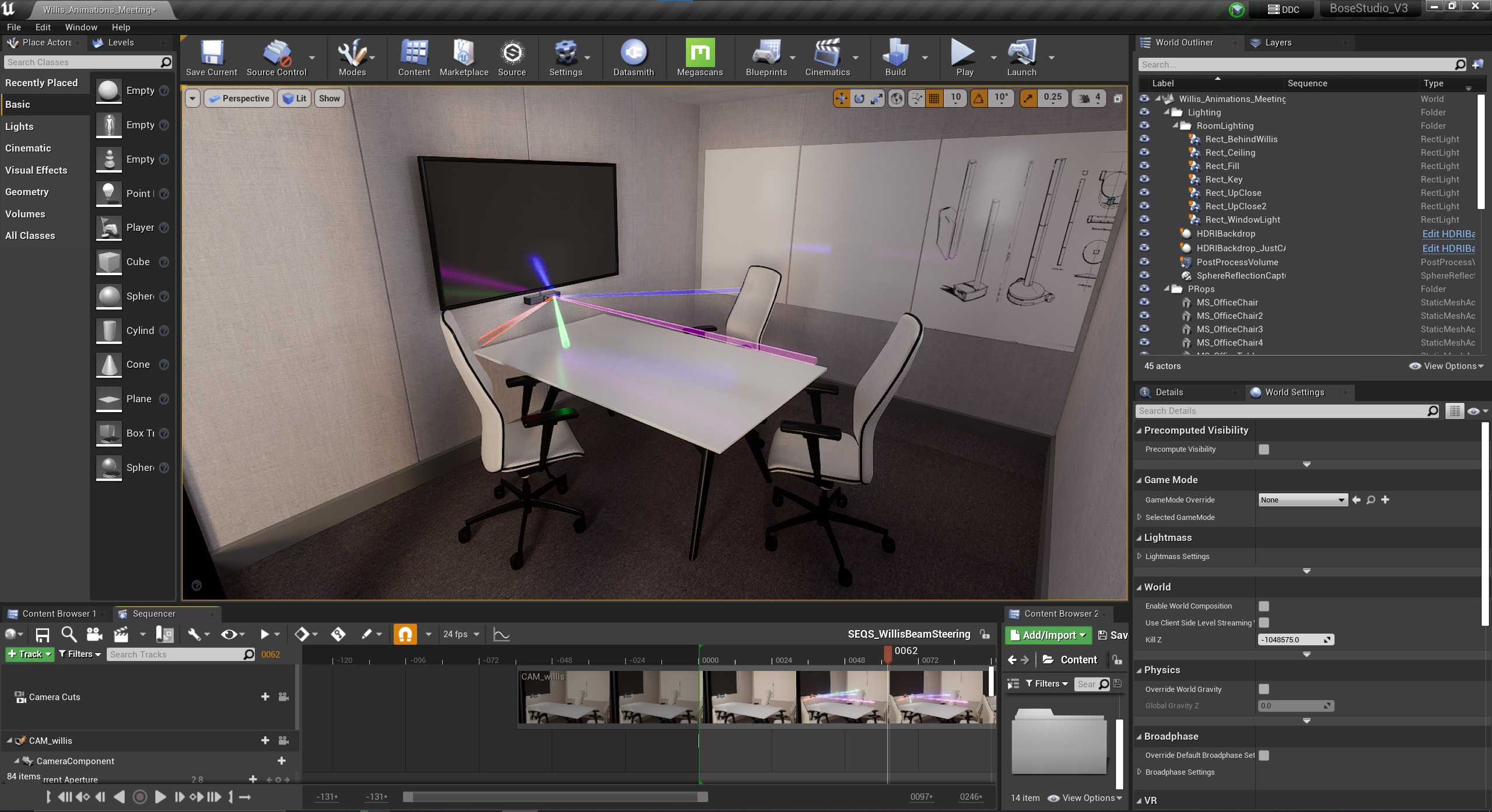 In editor Shot of the small conference room and Microphone beam visualization