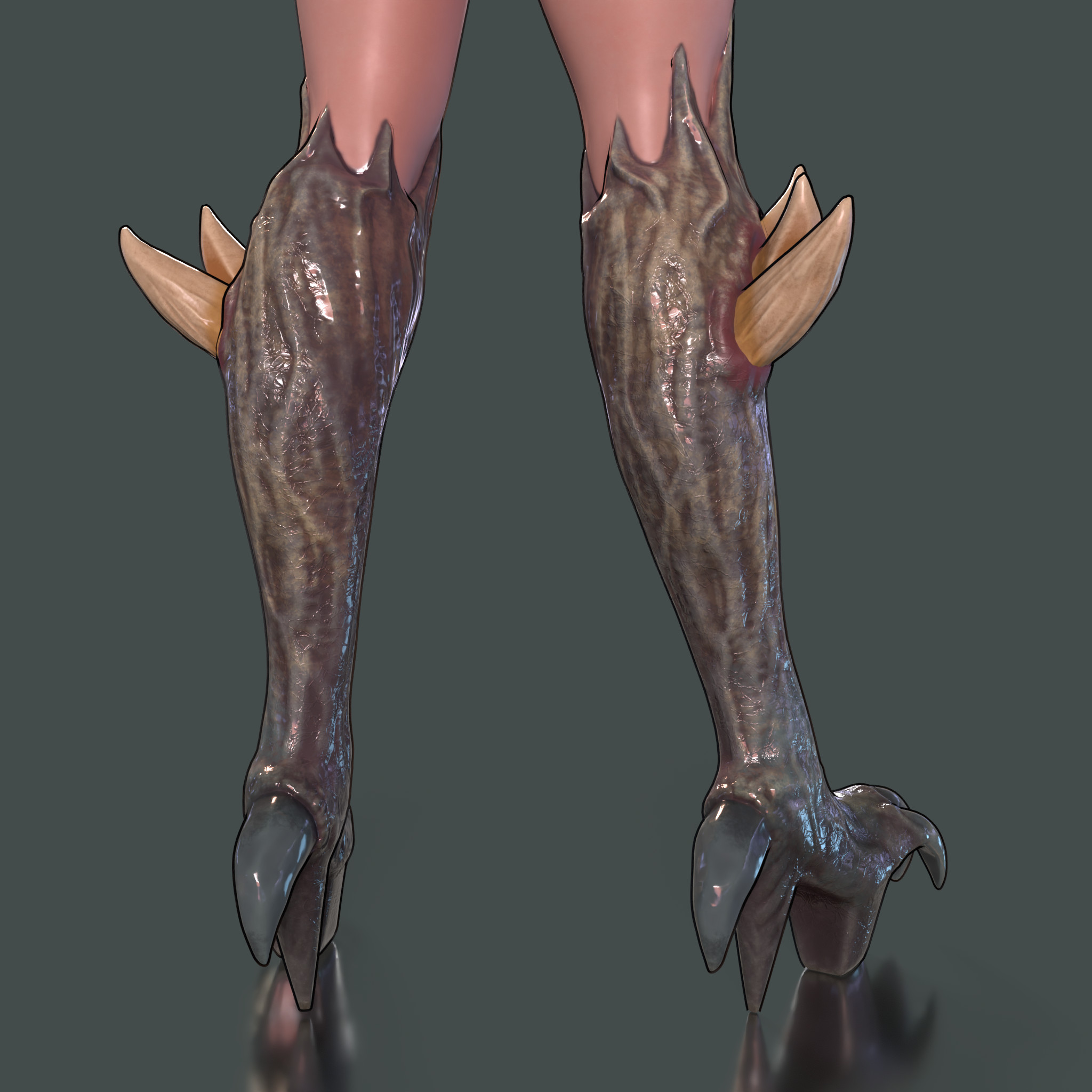 Closeup shot of the back of the demon suit boots