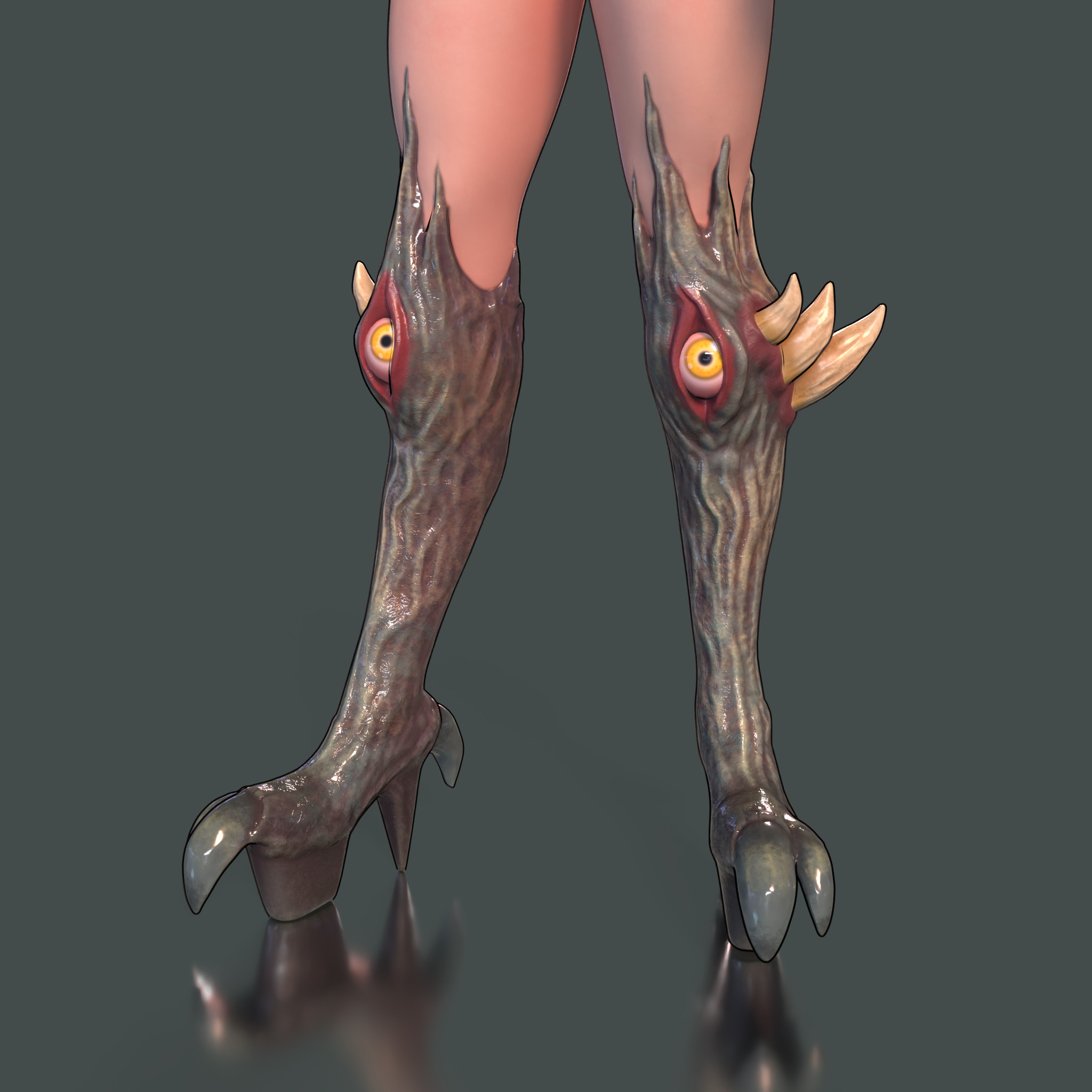 Closeup shot of the front of the demon suit boots