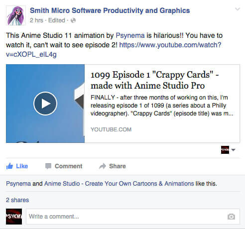 
1099 Episode 1 “Crappy Cards” featured on Smith Micro / Anime Studio Pro twitter blast.
