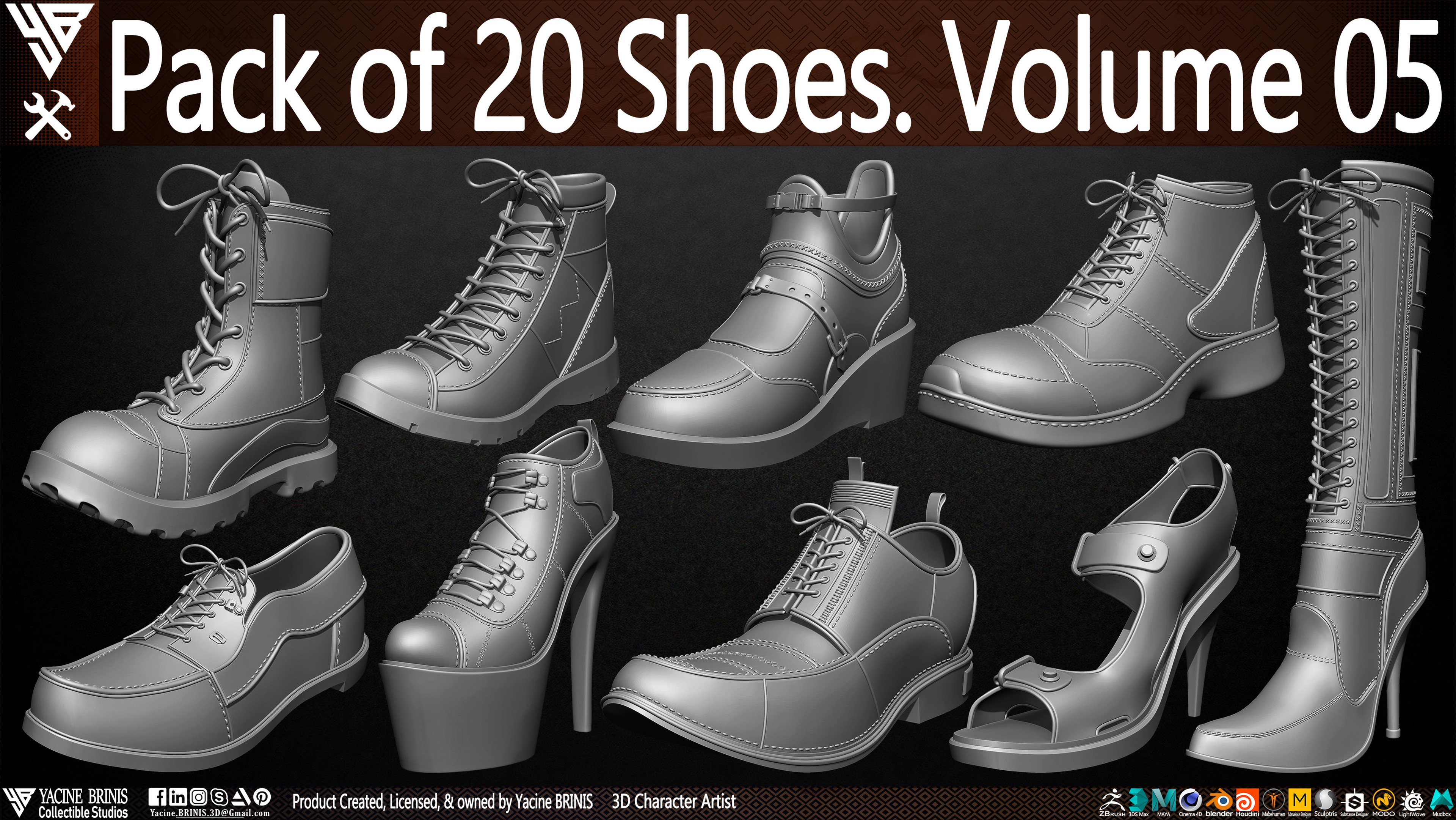 20 Shoes Kitbash Vol 05 sculpted By Yacine BRINIS Set 032