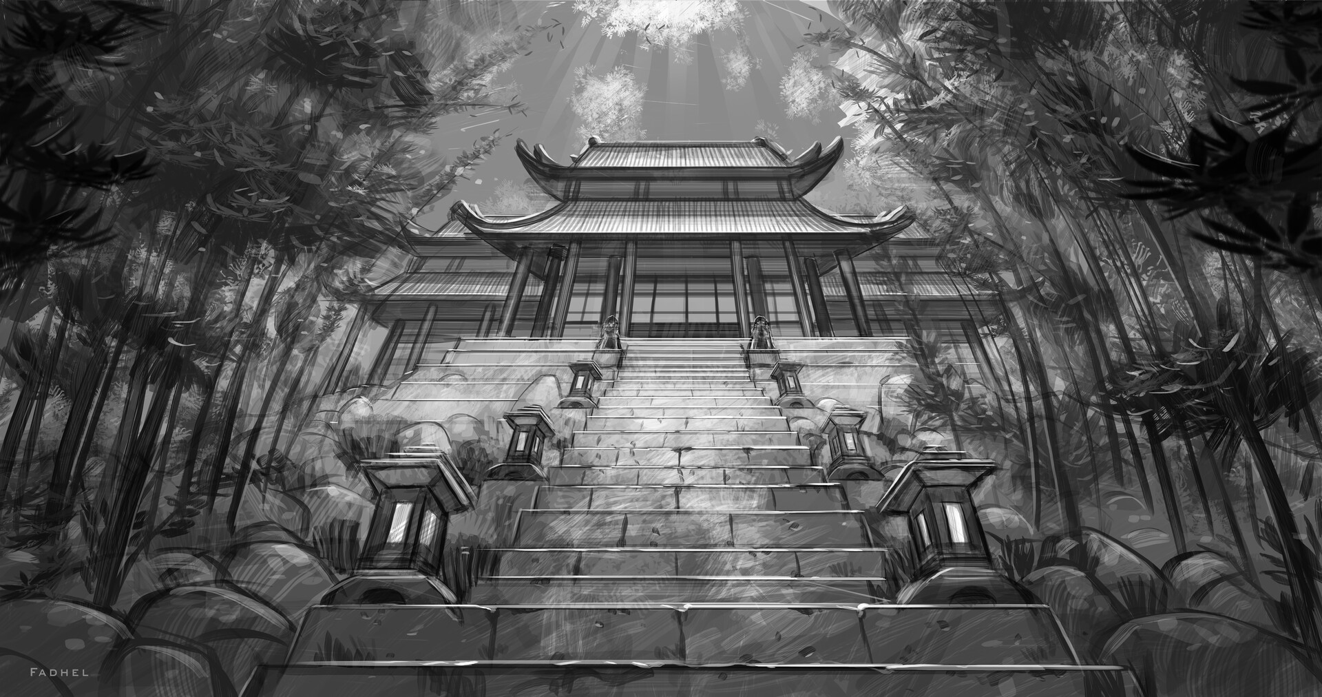 ArtStation - Chinese temple sketch