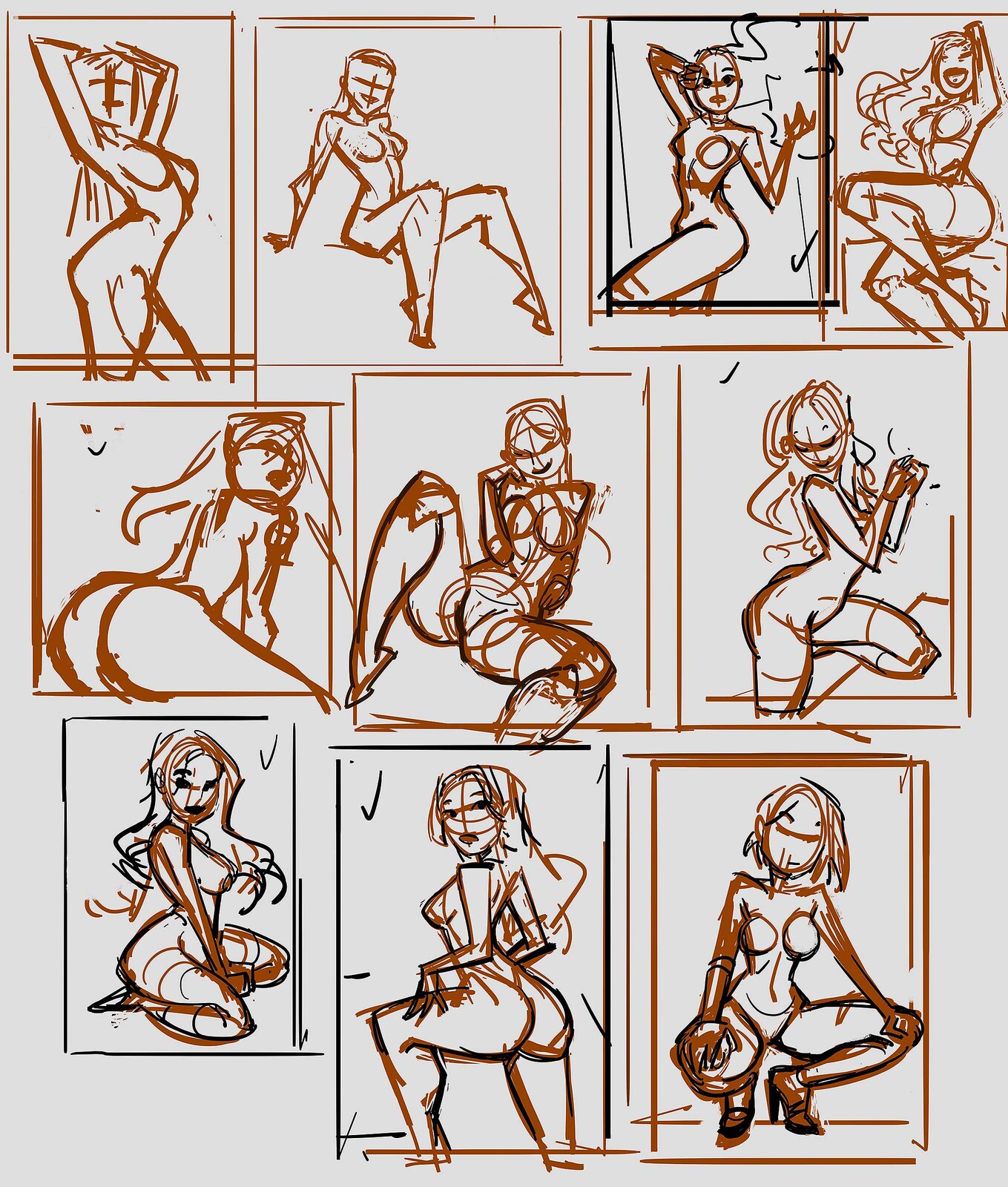 Rough Sketches, trying to get the right shapes and proportions. All based on Reference! 