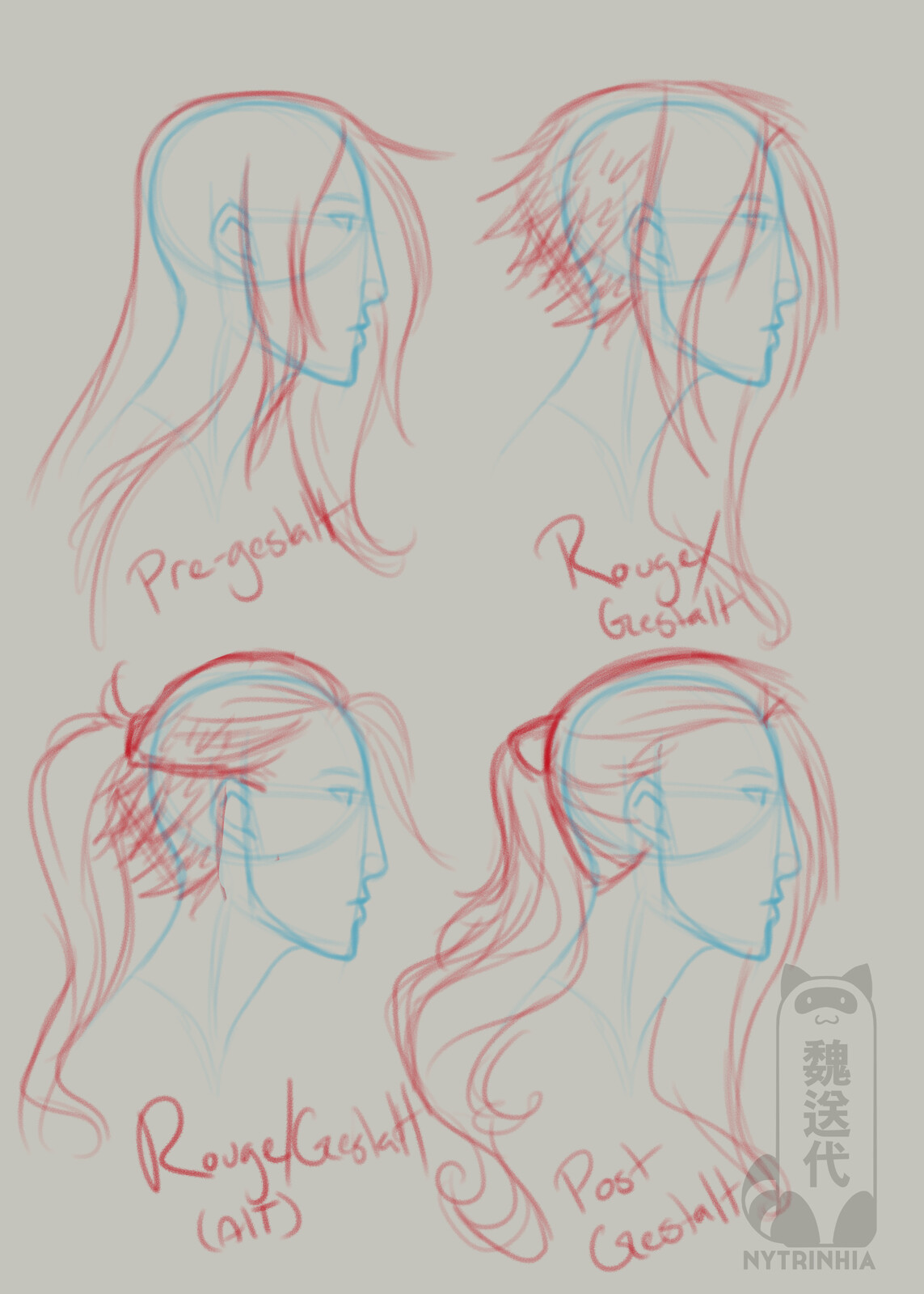 sketches of her hair through the game's timeline.