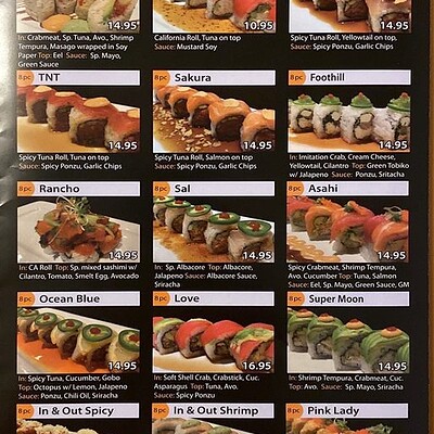 Sushi outlet one menu