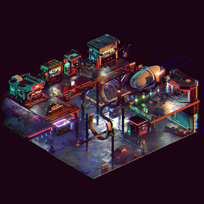 Futuristic cyberpunked 3D