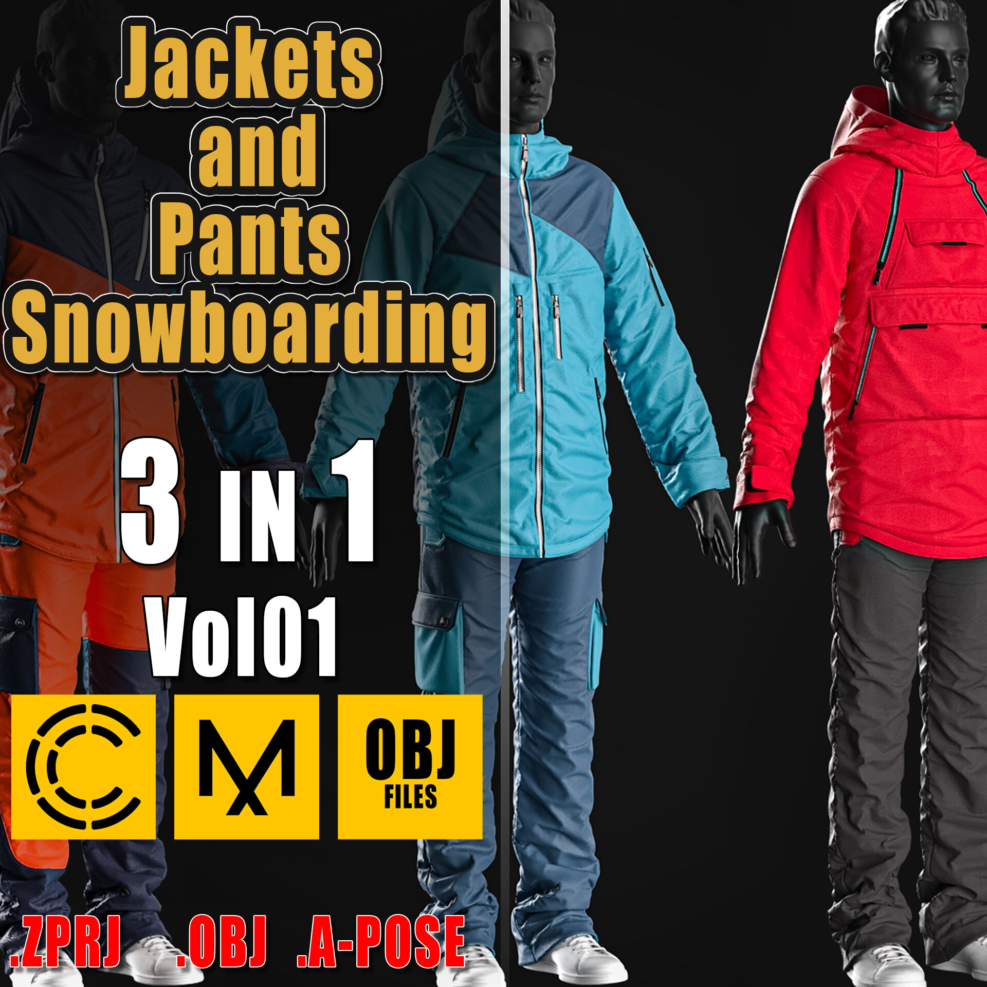 ArtStation Jackets and Pants Snowboarding + Clo3D + OBJ Vol.01