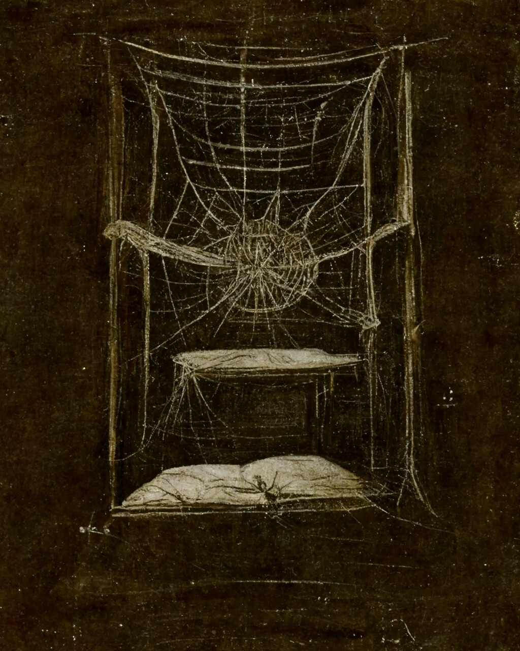 "This morning I awoke and saw a spider web. It was not there when I laid down. My room is clean. There is no spider. I counted the web. Each count though, was wrong. First fourty, then thirty, then fifteen, then five. The web shrank as I counted."