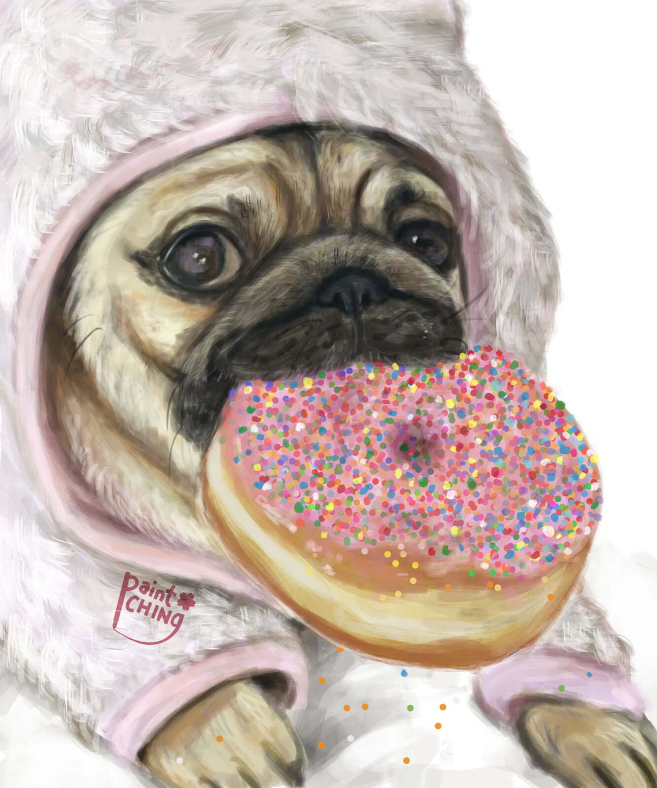Pug eating a donut