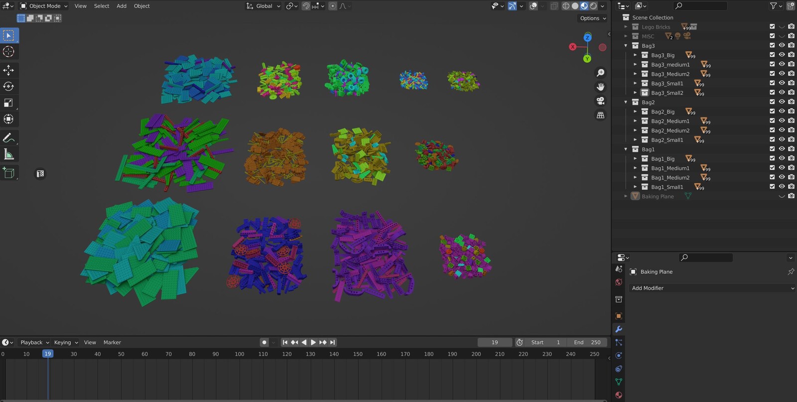piles simulated in blender