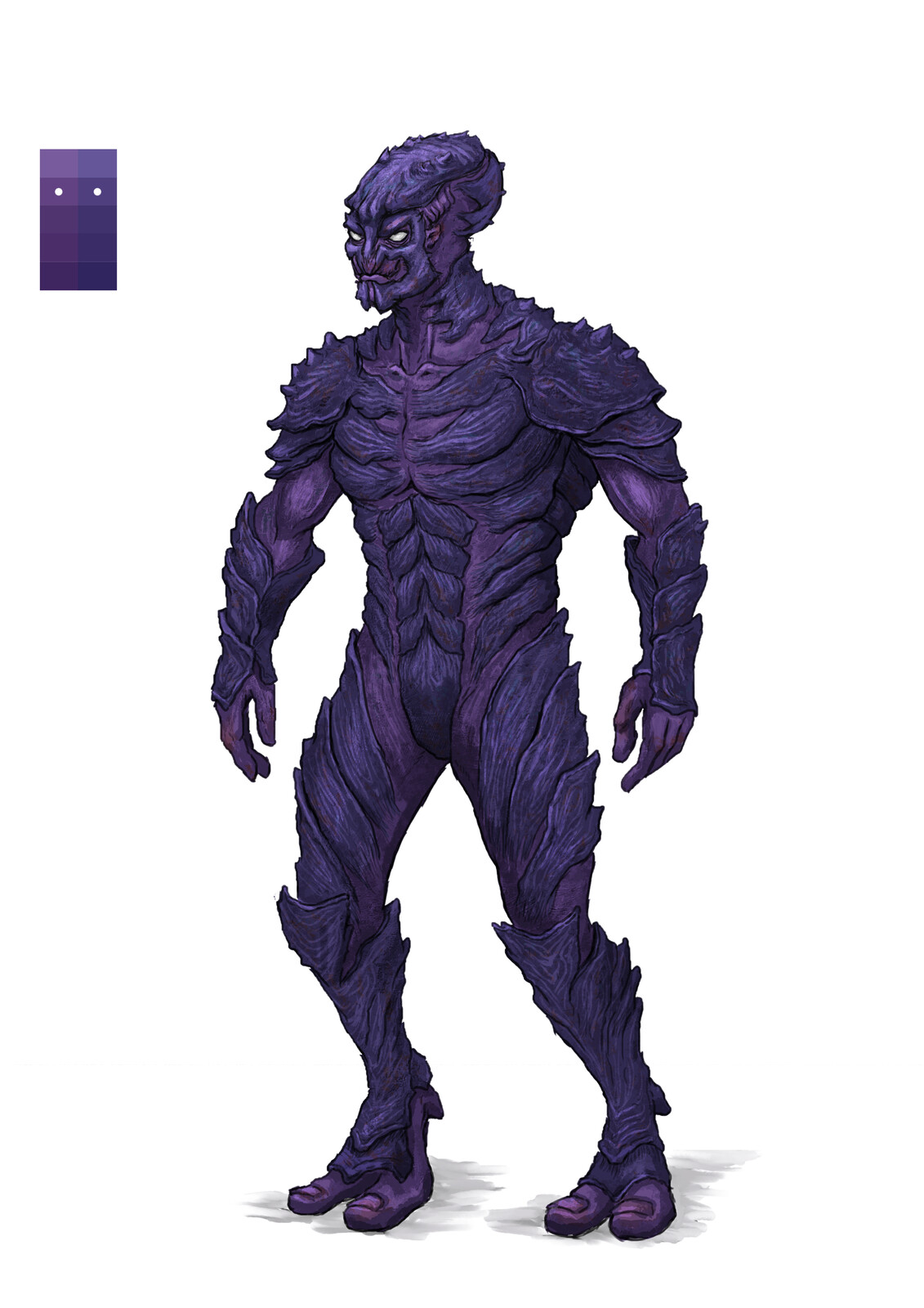 Tarrgg
(male of species).

Average Stats: 
Height: 2.30m 
Weight:  150kg
Life span average: 175 years

Warrior species from the same homeworld as the Vaks. Their outer skin is a husk providing protection.