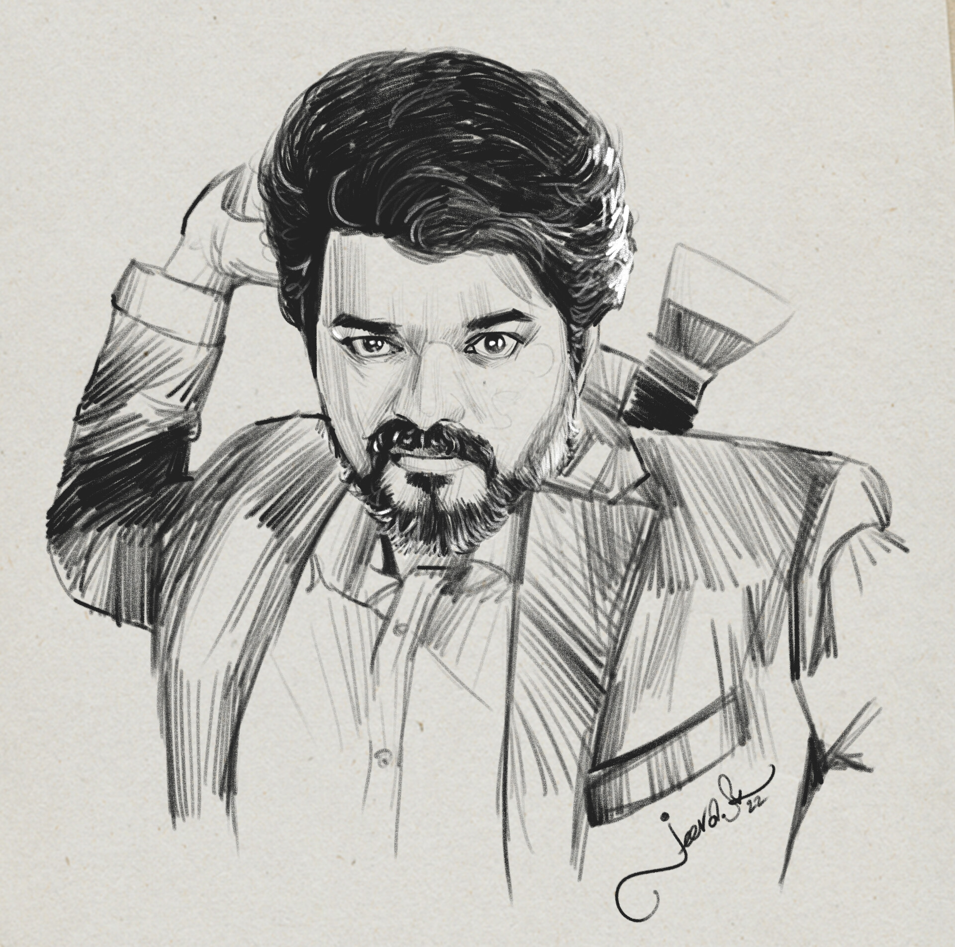 Jeeva Artist Beast Thalapathy Vijay Pencil Sketch 2022 beast 