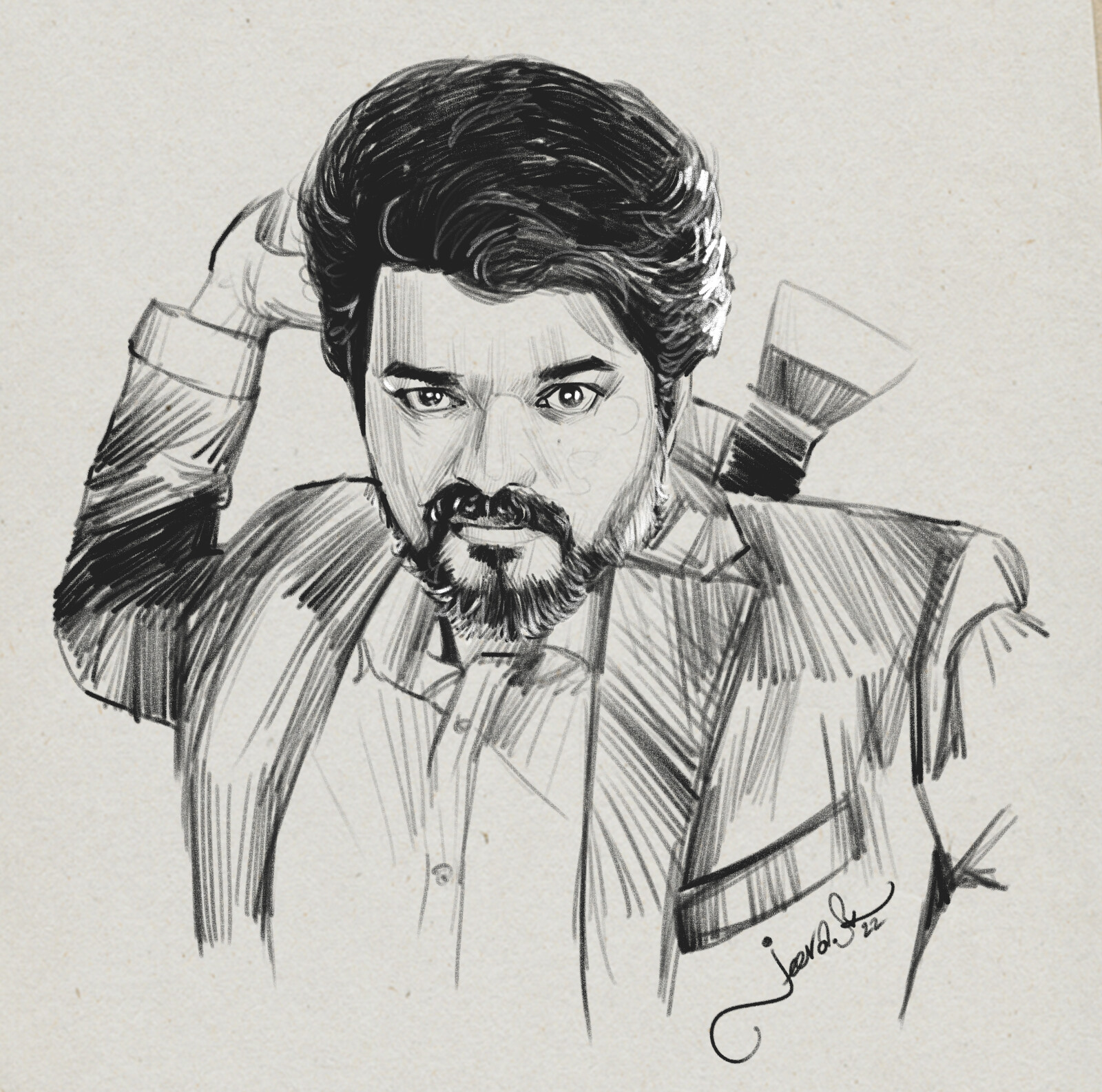 Jeeva Artist Beast Thalapathy Vijay Pencil Sketch 2022 beast 