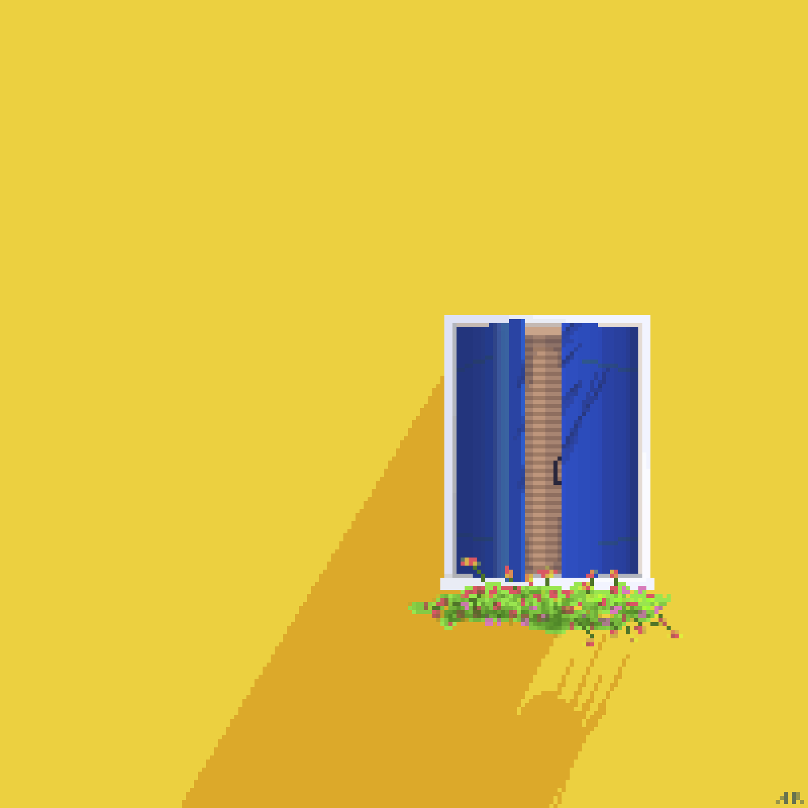 ArtStation drawing of blue window against yellow wall