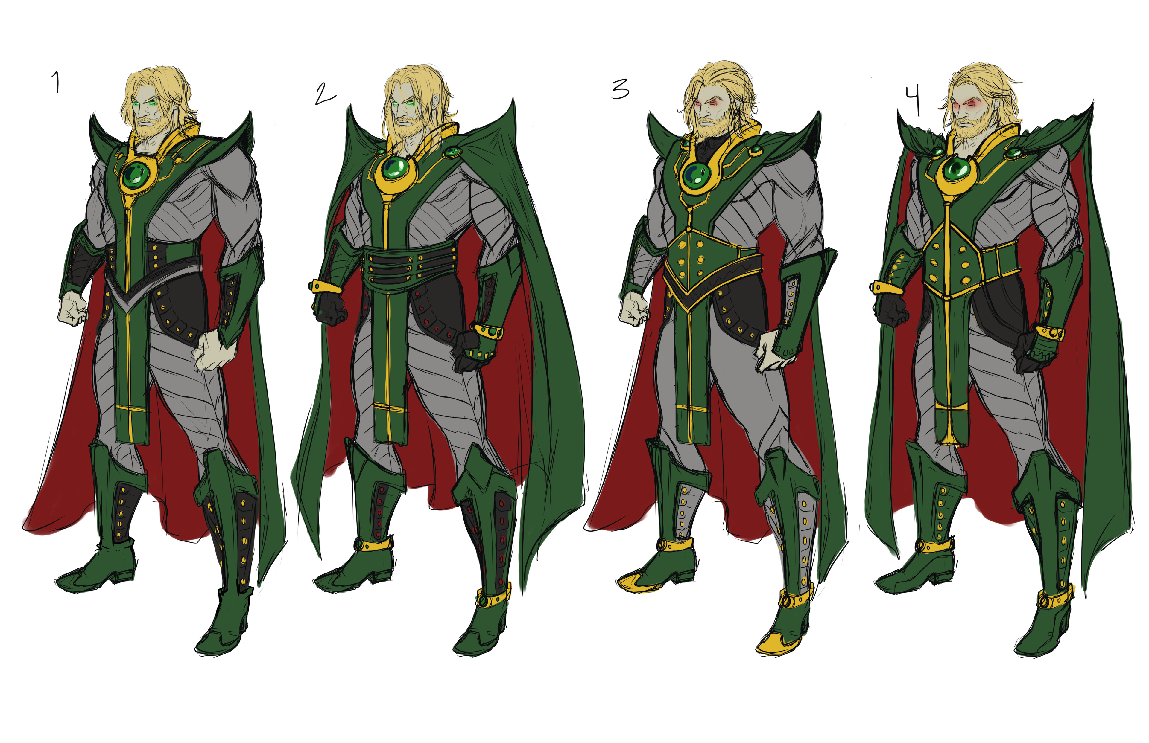 Early ideations exploring mainly the chest, hair and belt piece.