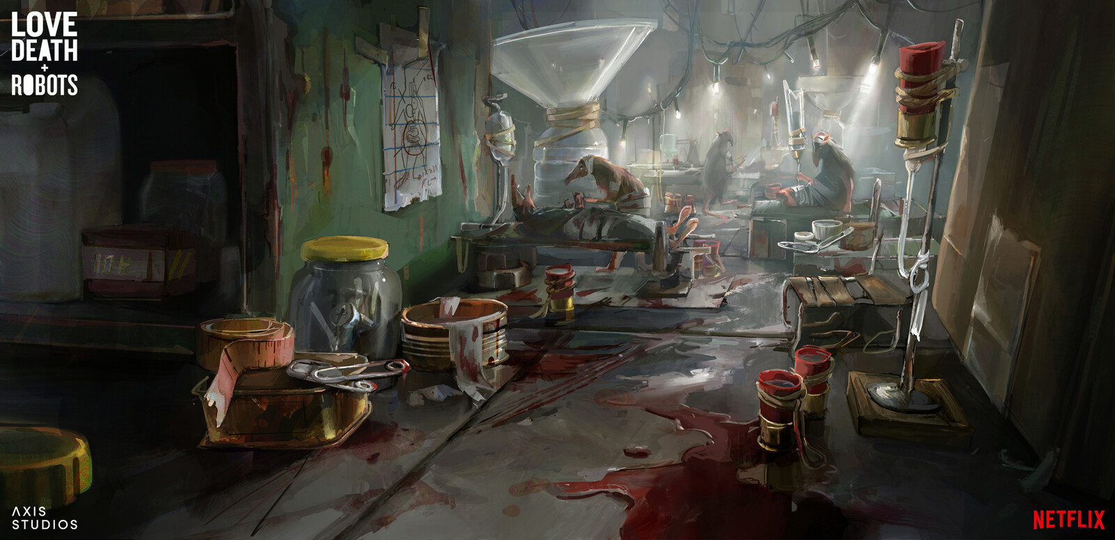 Rat Hospital 03 - final concept adding more detailing on the floors, props and adding lights in the background to get a better read of the whole environment