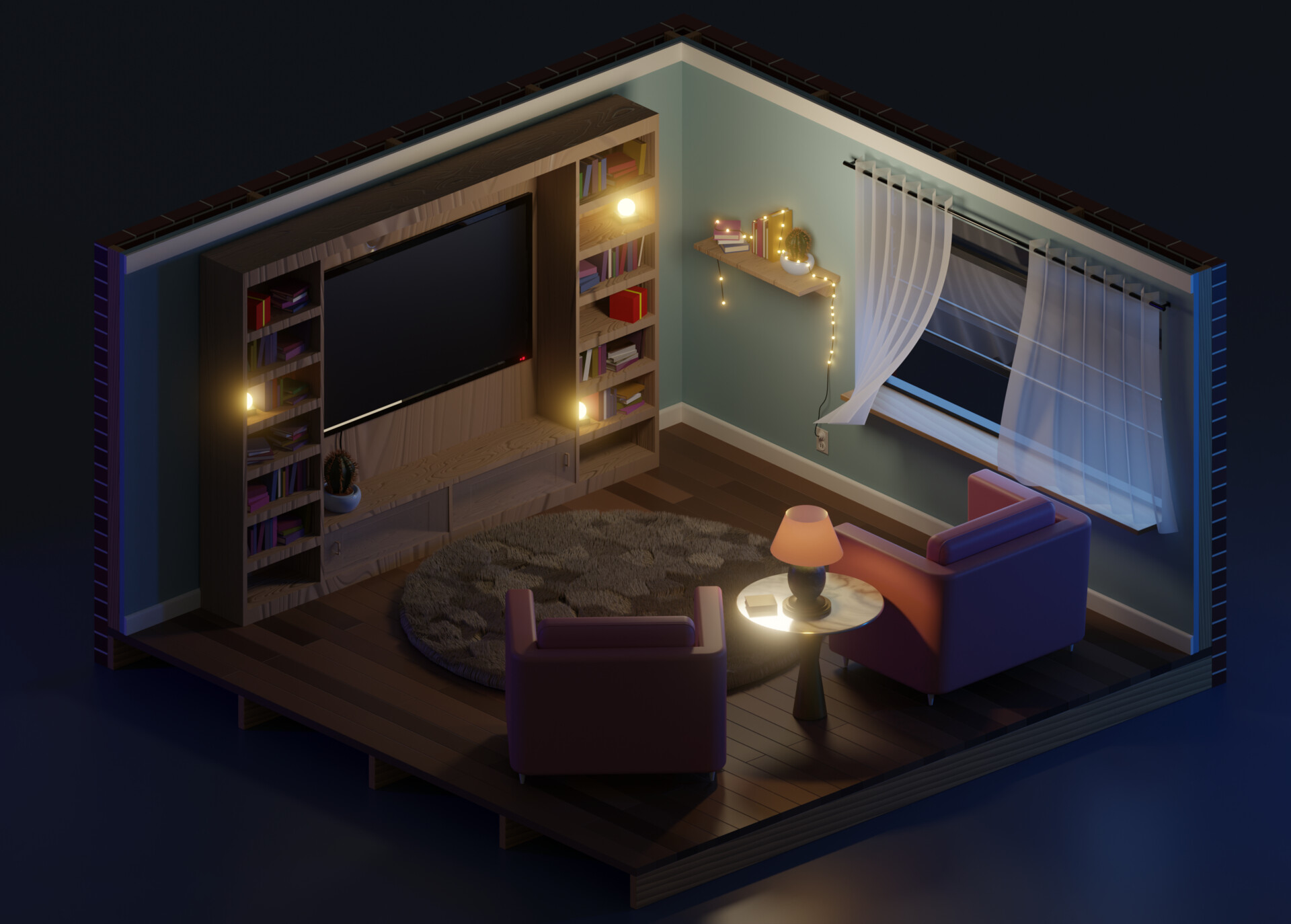 ArtStation - Cozy room in moonlight