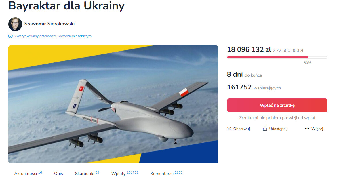 UPD: DONE! Thanks our friends for support! Fundraising for Bayraktar in Poland: https://zrzutka.pl/bayraktar