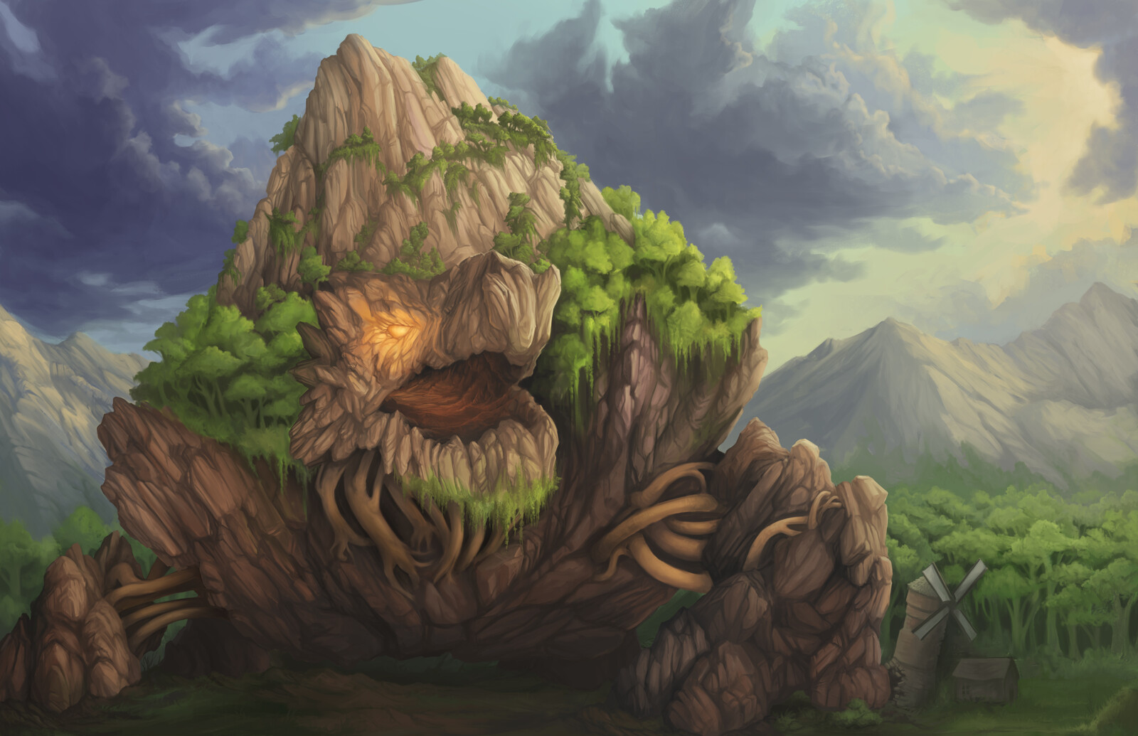 Ember-Eyed Behemoth, created for Greater than Games for Spirit Island: Nature Incarnate