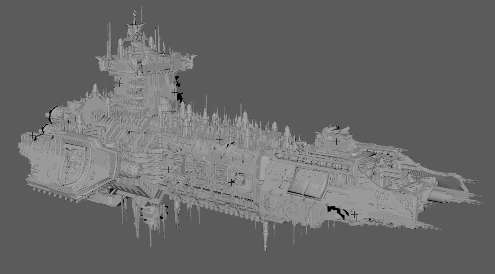 Since all of the discarded regions of the ship were perfectly spherical, I modeled extra geo to give the effect of jagged craters and holes.